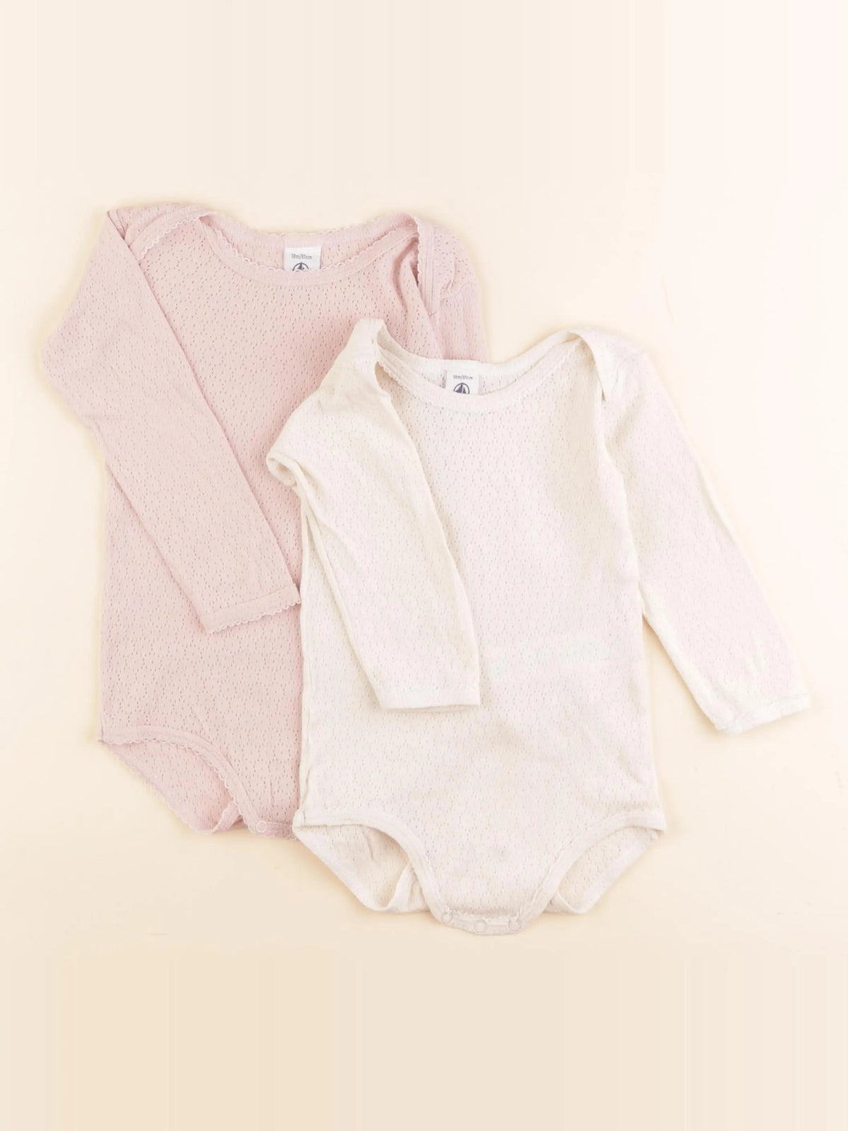 Petit Bateau - lot de 2 bodies en coton rose, beige - 18 mois
