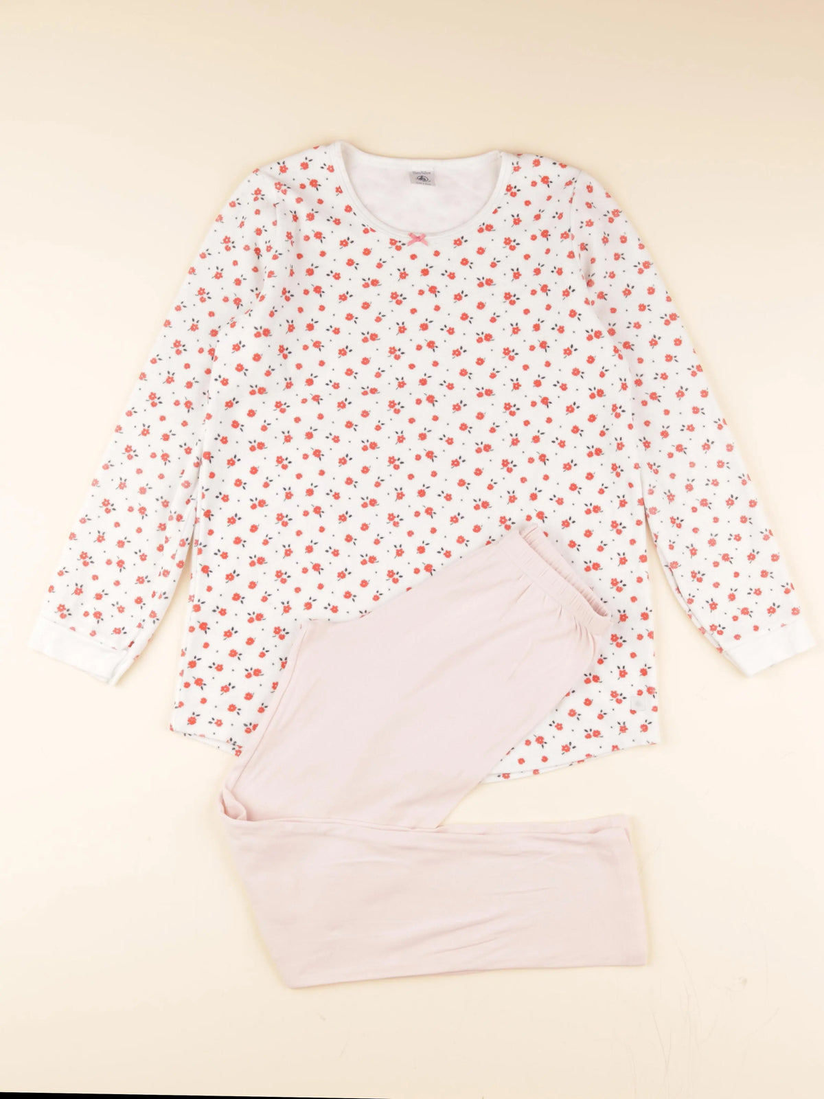 Pyjama velours blanc, rose
