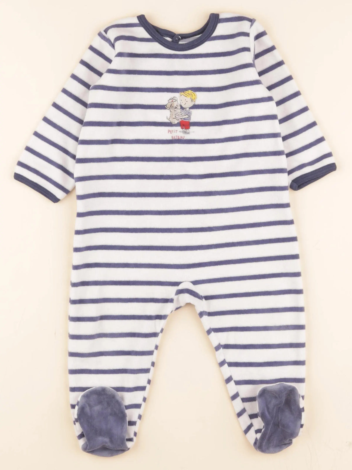 Pyjama velours bleu, blanc