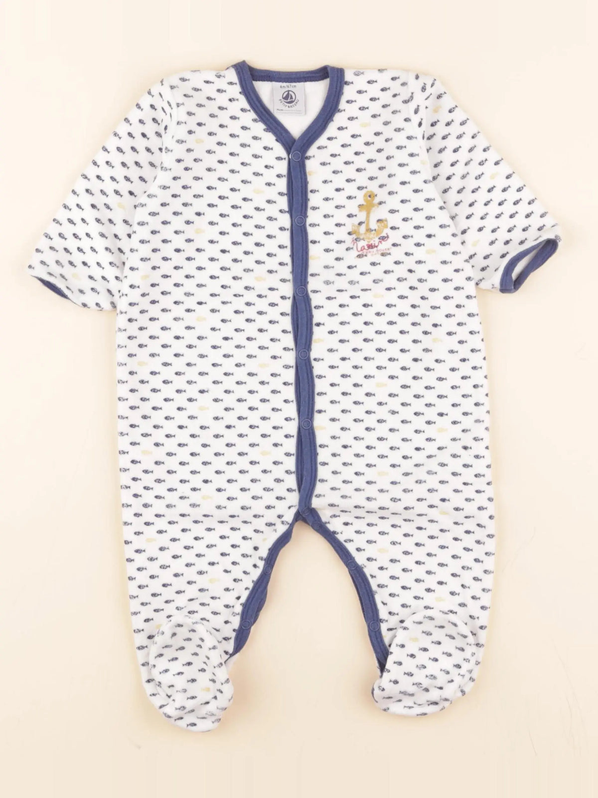 Pyjama velours bleu, blanc
