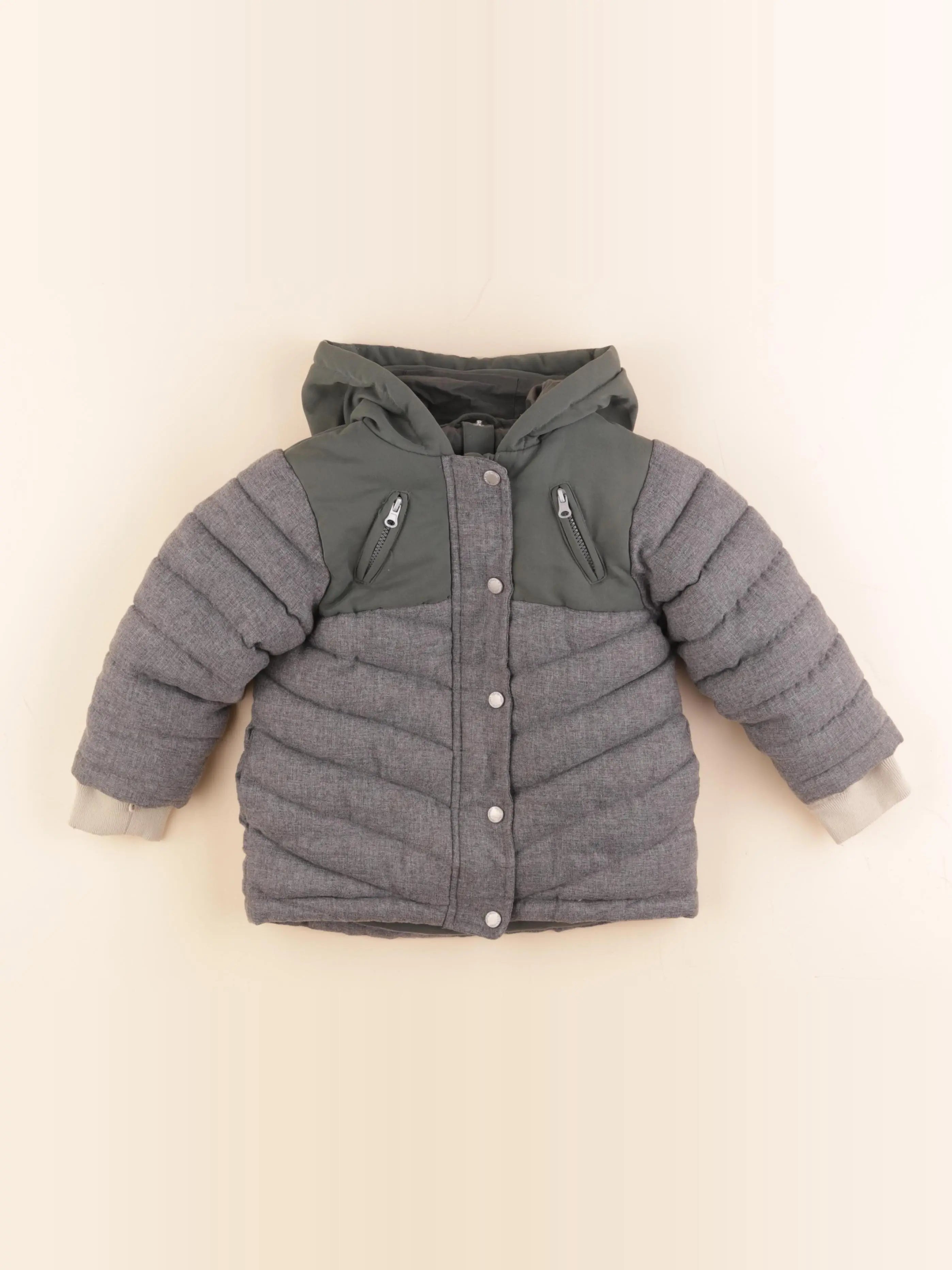 Vertbaudet - doudoune gris, vert - 2 ans