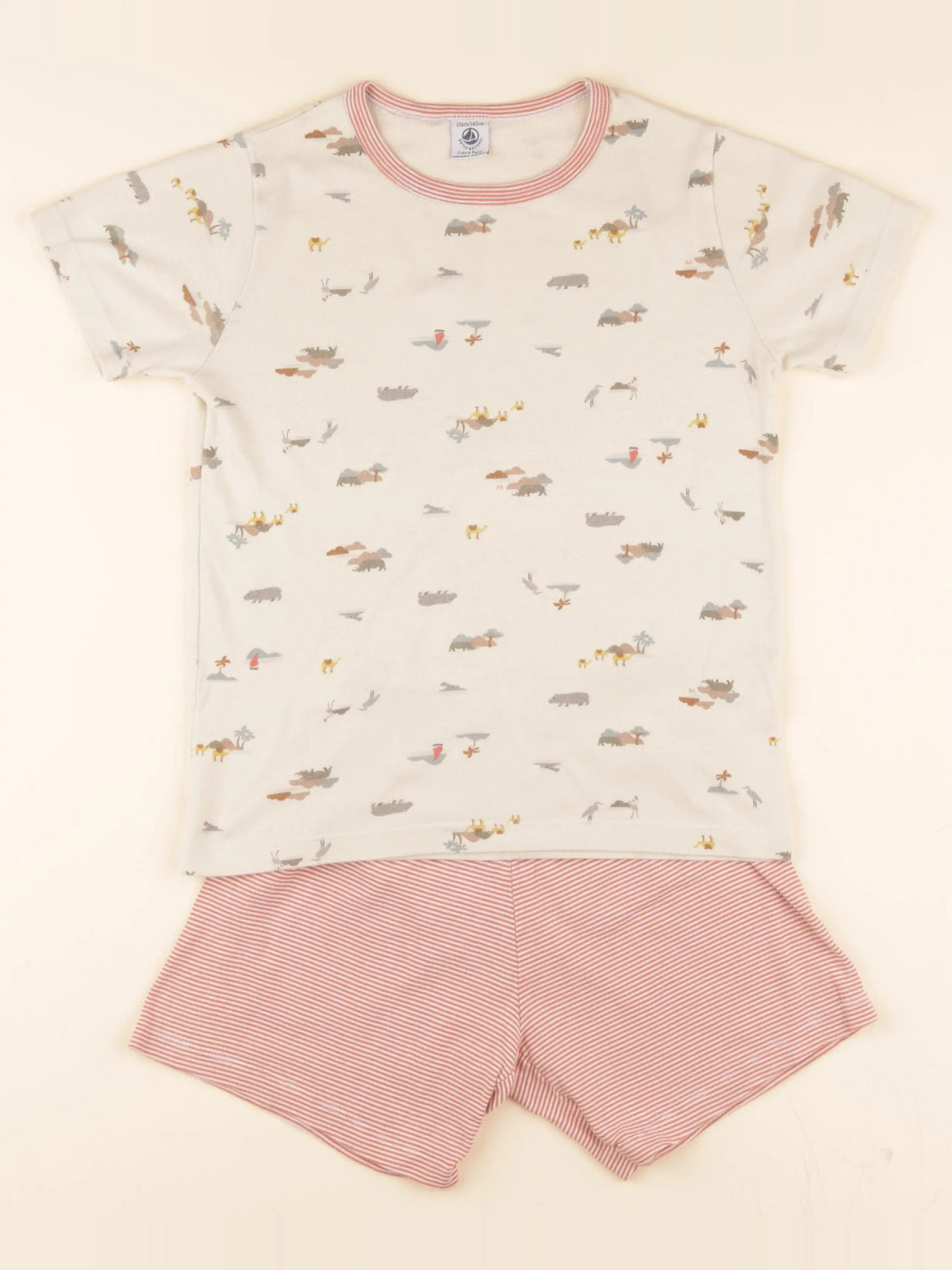 Pyjama coton beige, rouge
