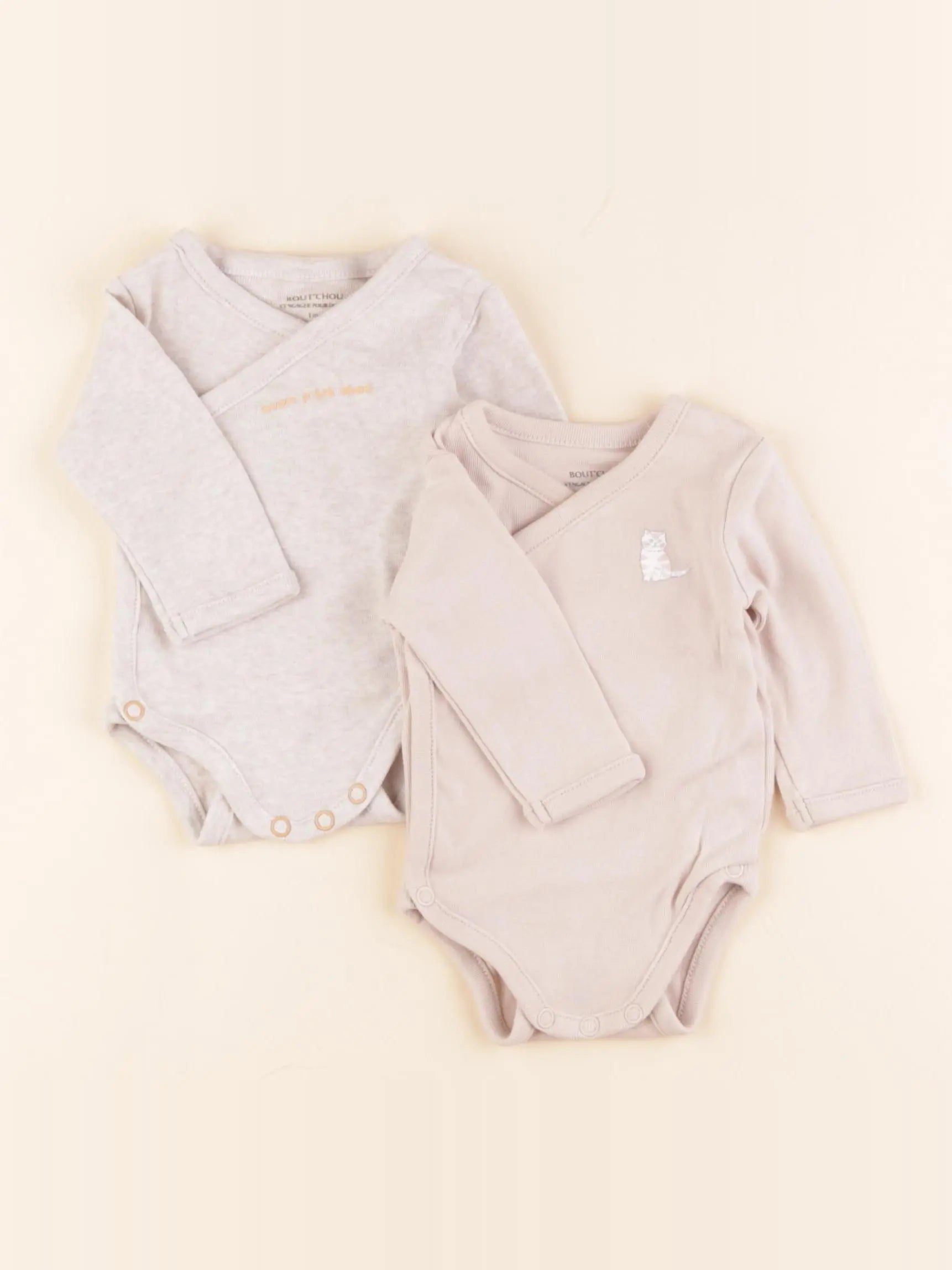 Boutchou - lot de 2 bodies en coton beige - 1 mois