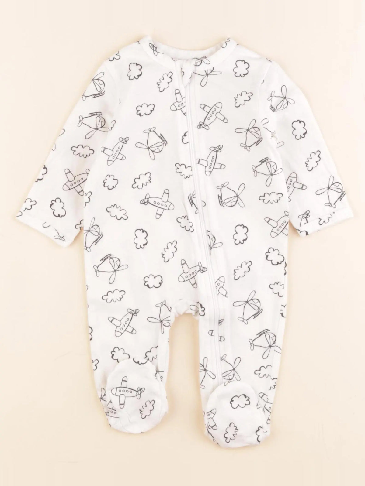 Vertbaudet - pyjama coton blanc, noir - 3 mois