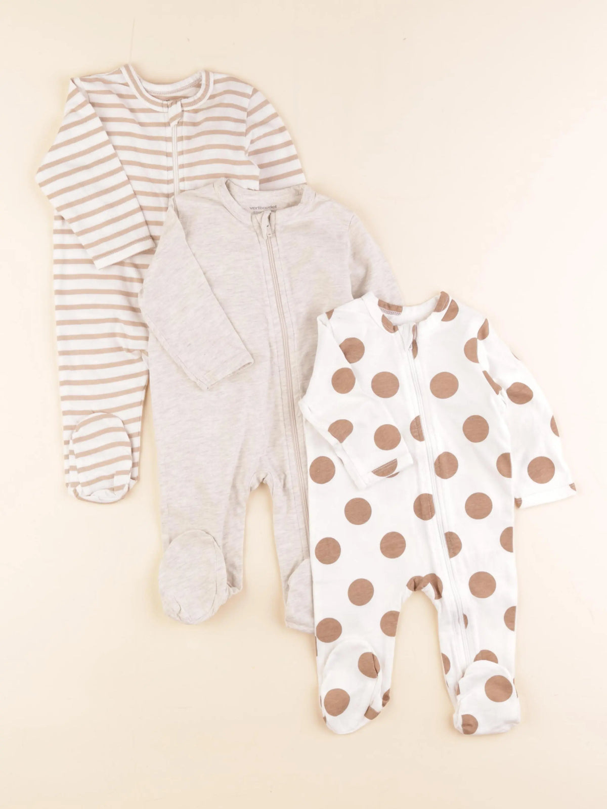 Vertbaudet - lot de 3 pyjamas coton marron - 3 mois