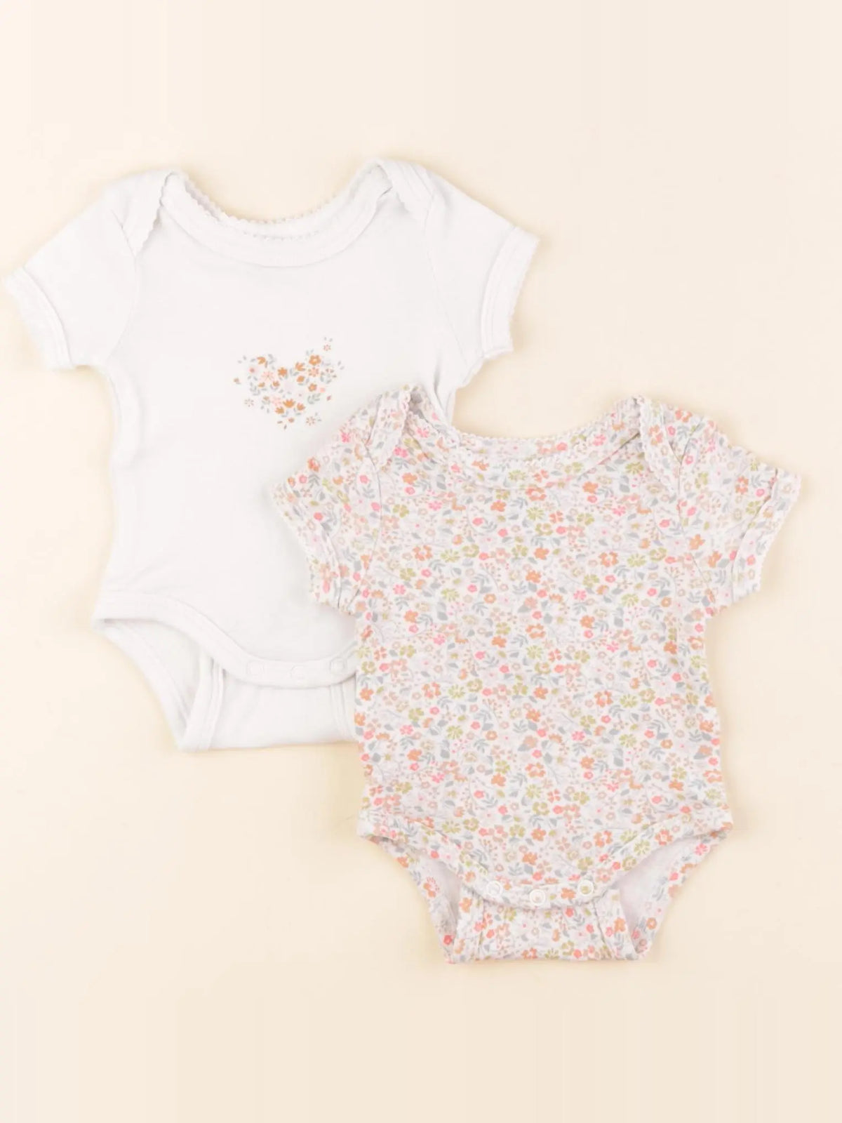 Vertbaudet - lot de 2 bodies en coton blanc, multicolore - 1 mois