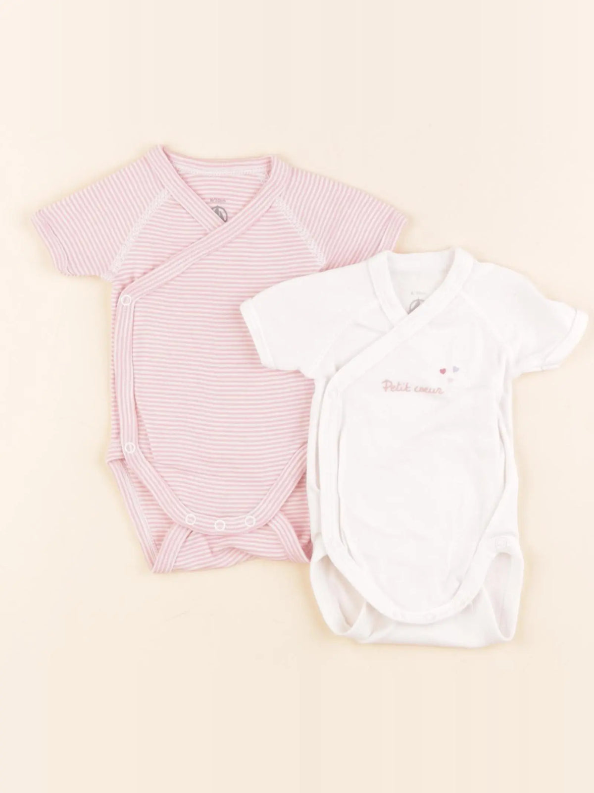 Petit Bateau - lot de 2 bodies en coton rose, blanc - 0 mois