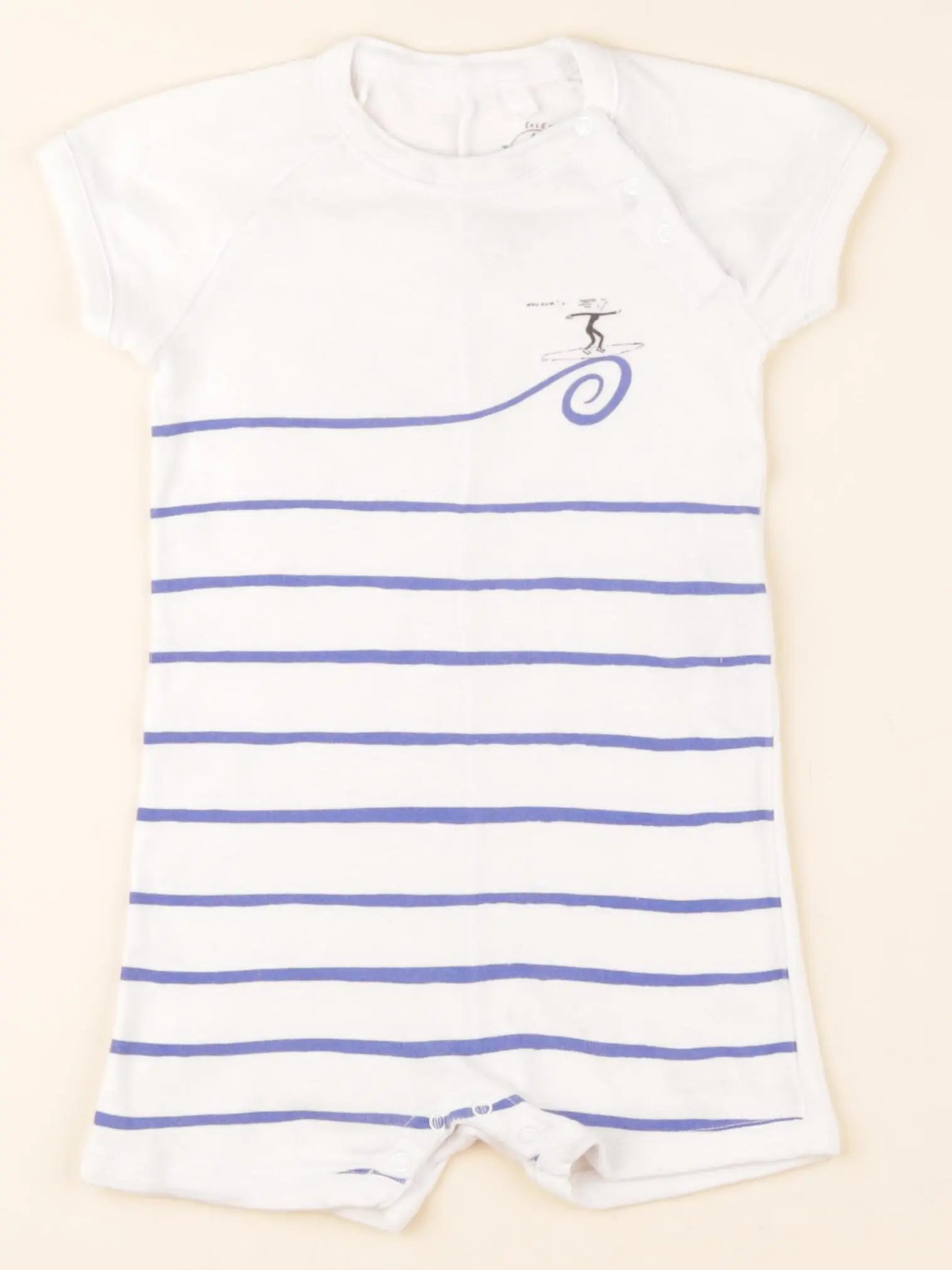 Pyjama coton blanc, bleu