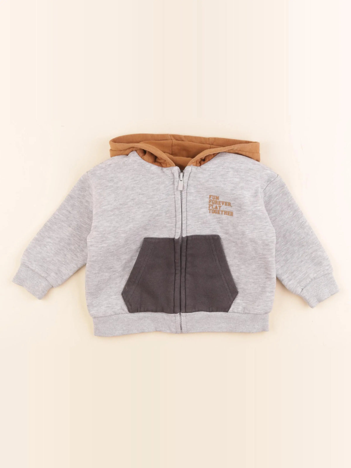 Vertbaudet - sweat gris, marron - 2 ans