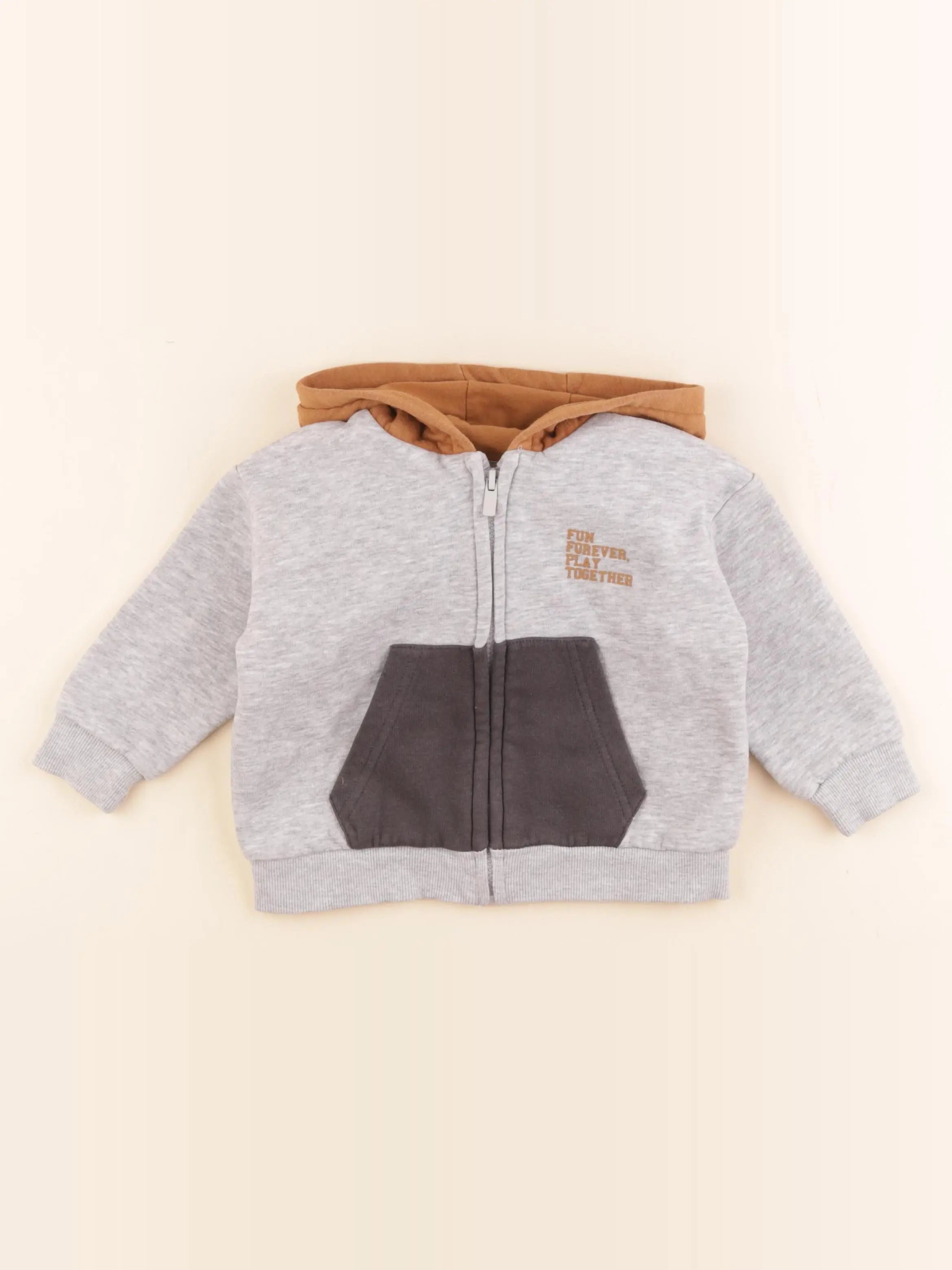 Vertbaudet - sweat gris, marron - 2 ans
