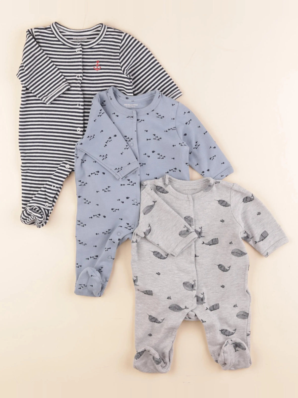 Vertbaudet - lot de 3 pyjamas coton multicolore - 3 mois