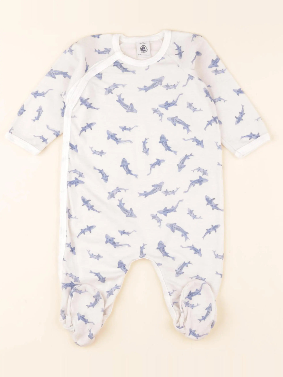 Pyjama coton blanc, bleu