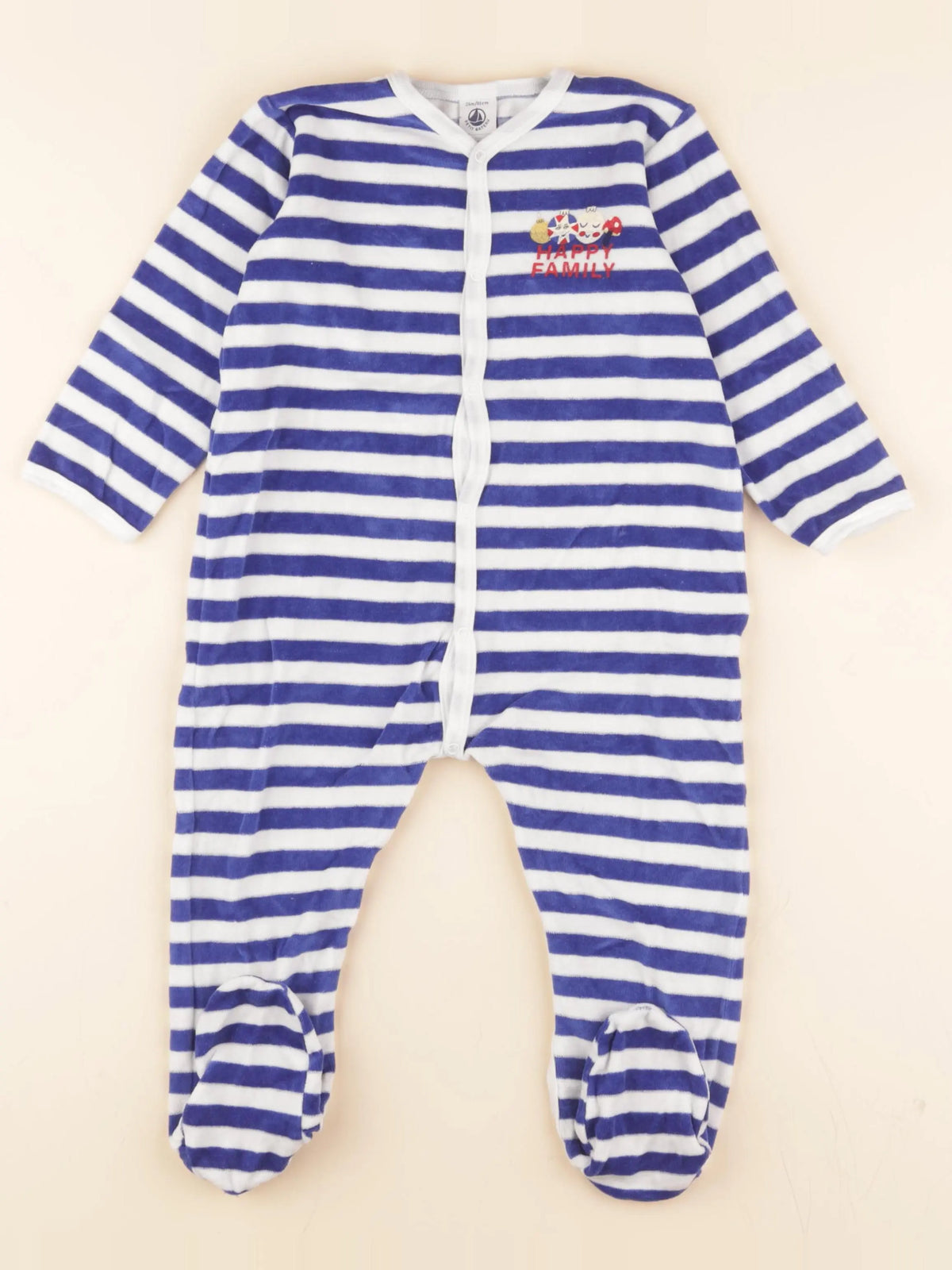 Pyjama velours bleu, blanc