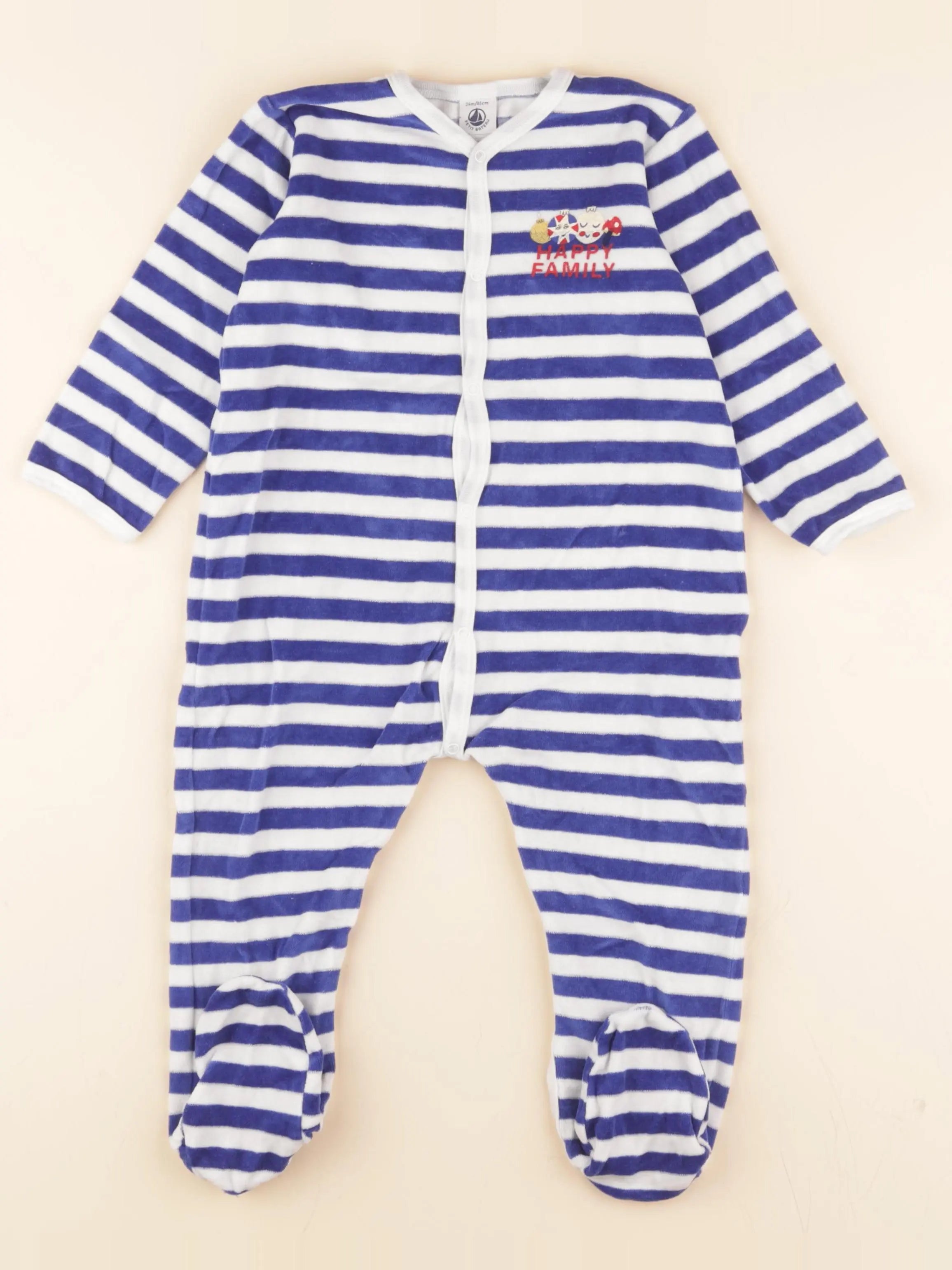 Pyjama velours bleu, blanc