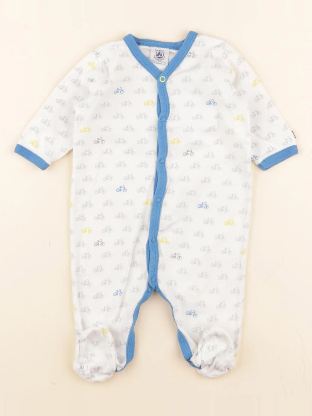 Pyjama coton blanc, bleu