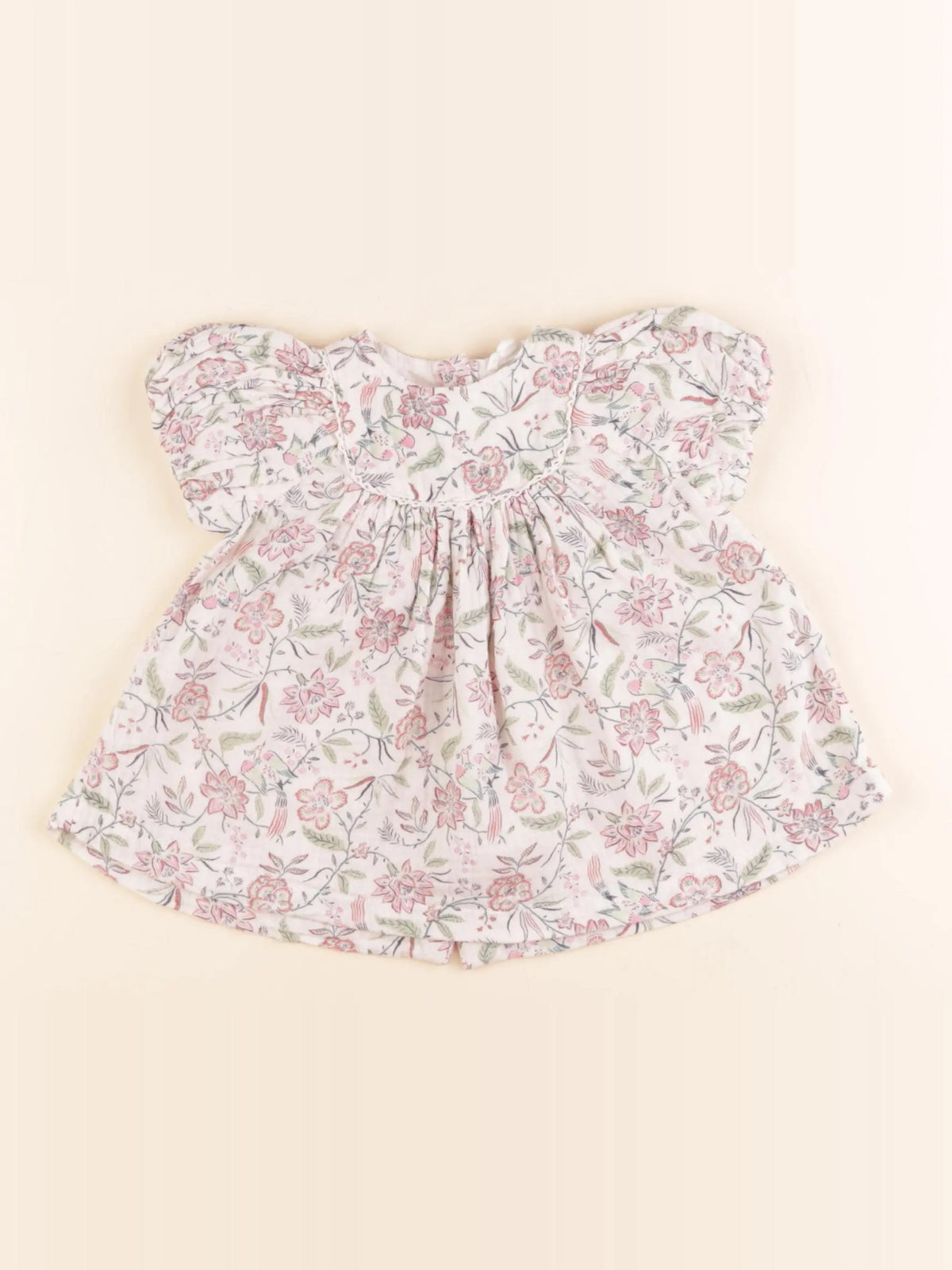 Vertbaudet - robe beige, rose - 3 mois