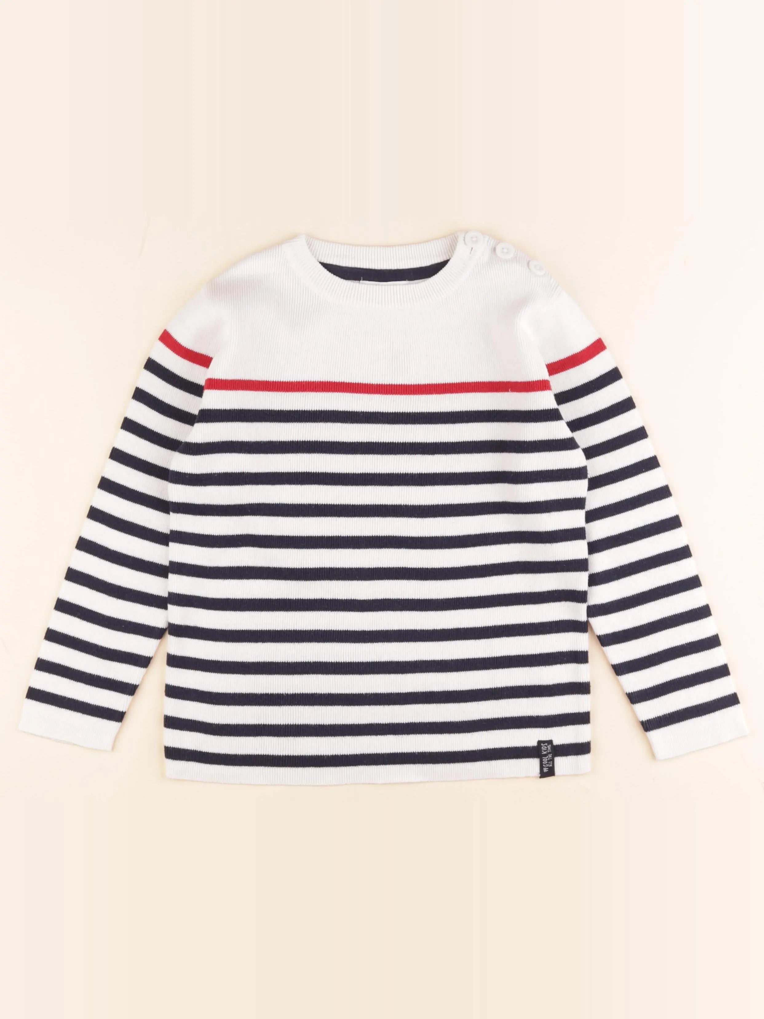 Vertbaudet - pull blanc, bleu - 6 ans