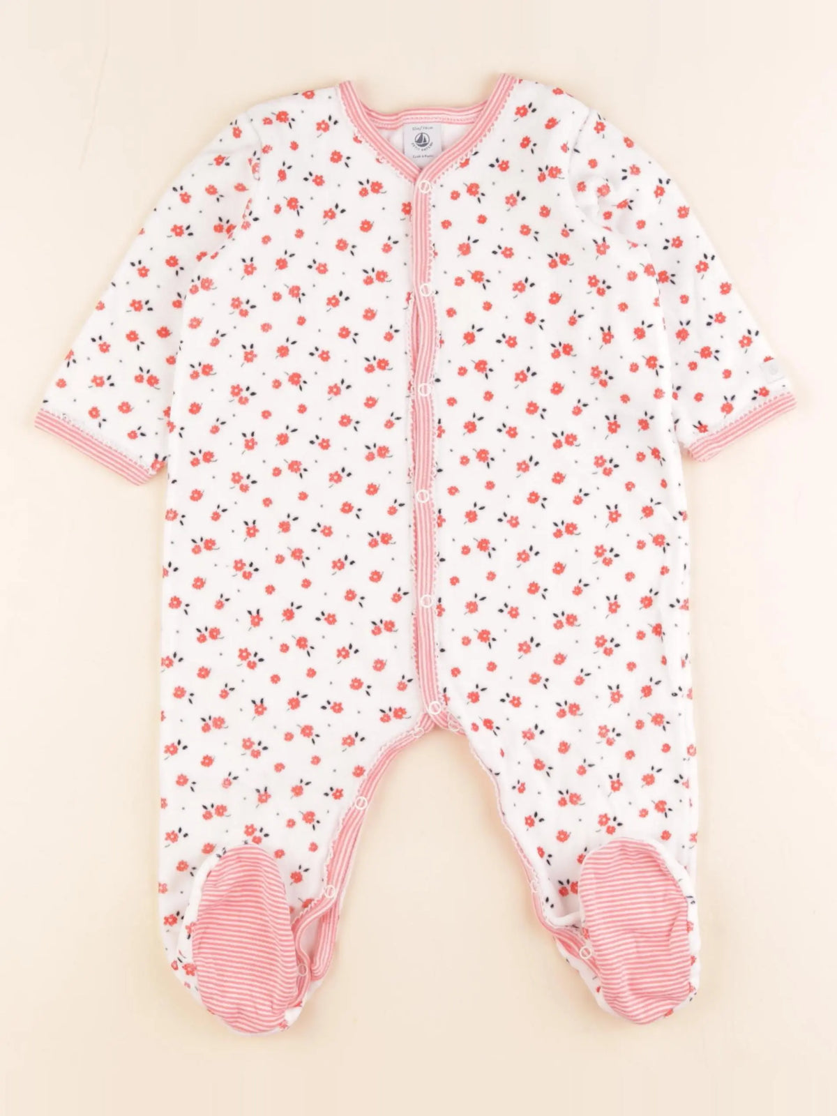 Petit Bateau - pyjama velours blanc, rose - 12 mois