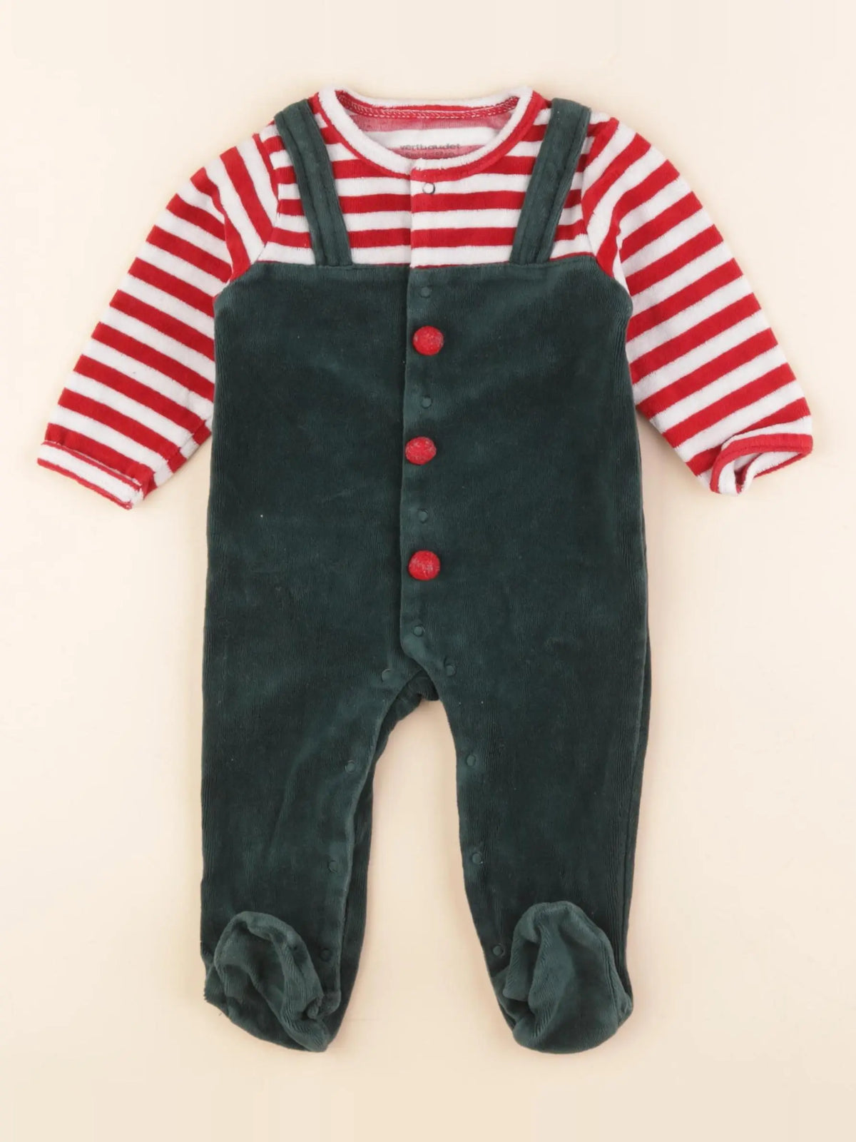 Vertbaudet - pyjama velours vert, rouge - 6 mois