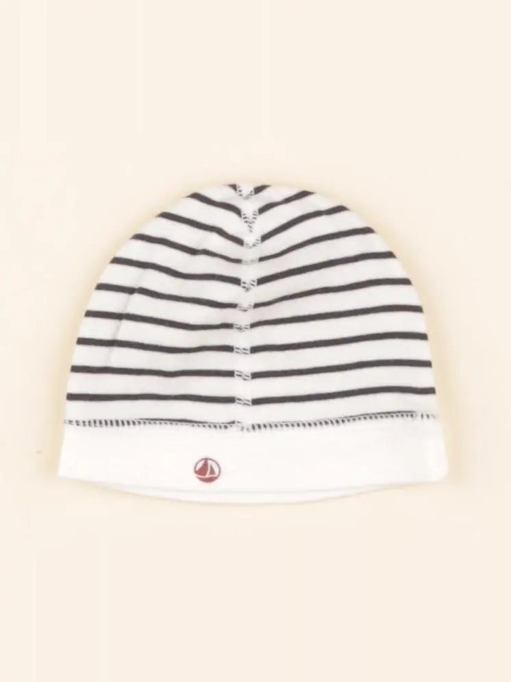 Bonnet beige, bleu