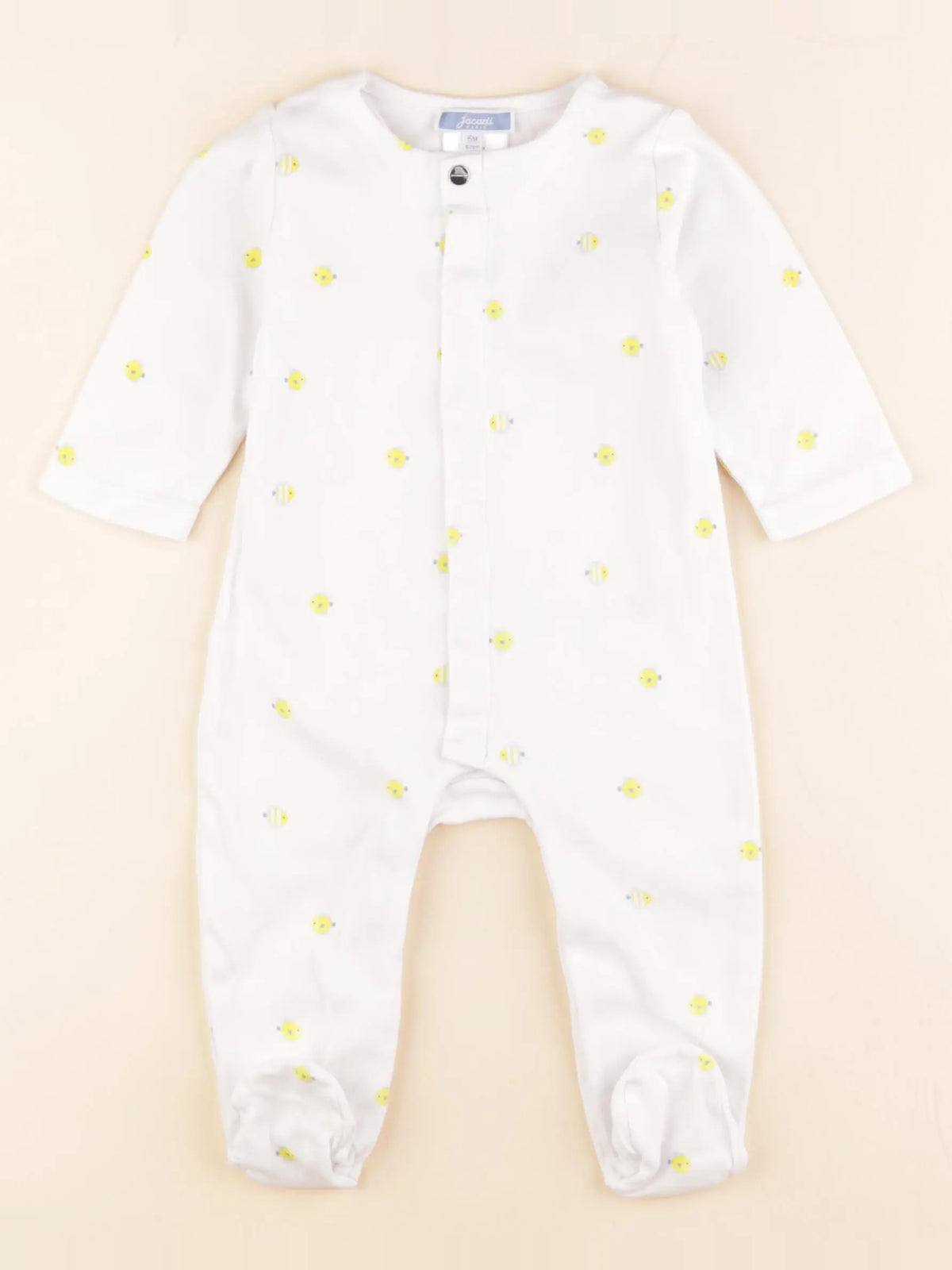 Jacadi - pyjama coton blanc, jaune - 6 mois