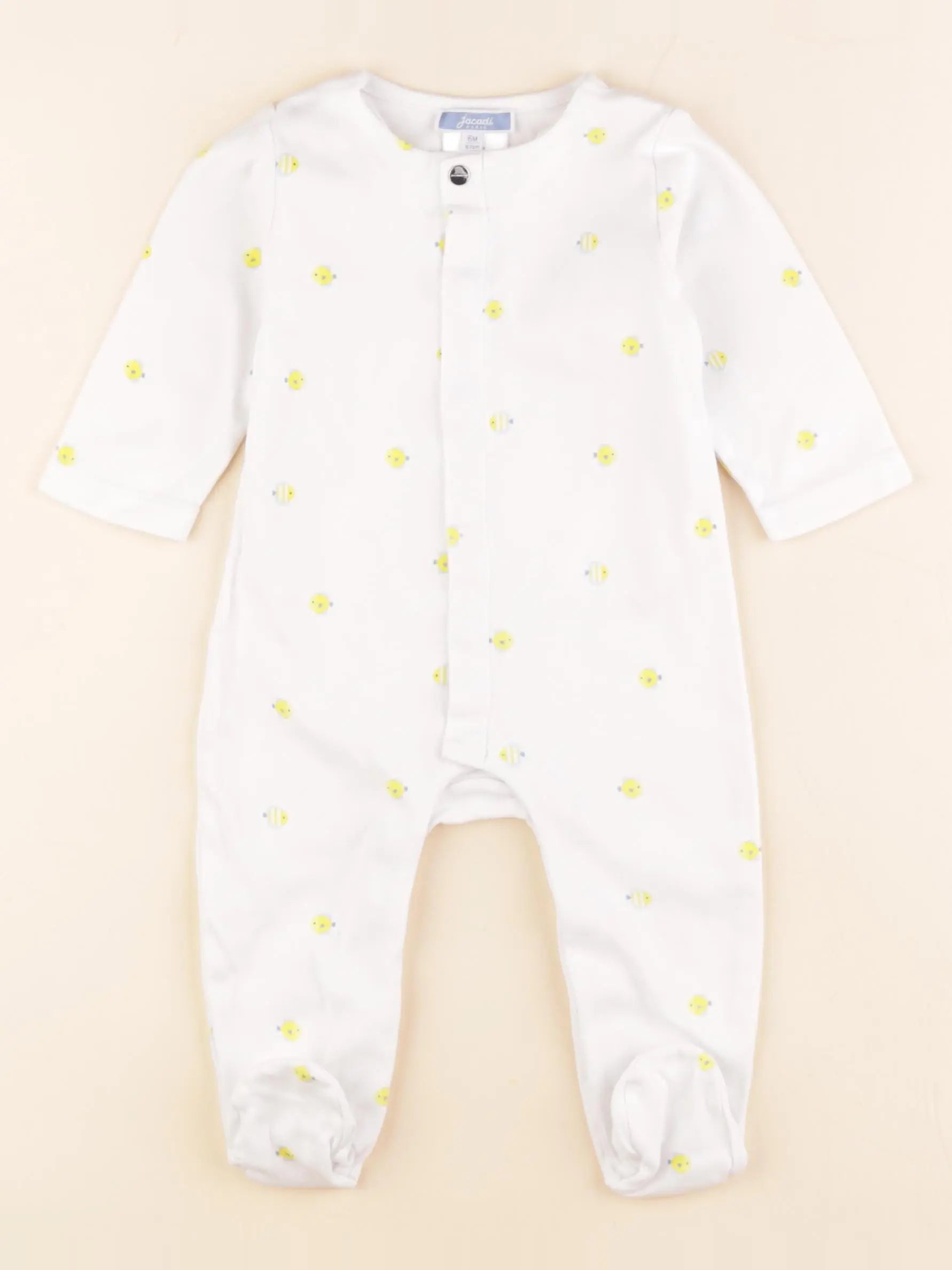 Jacadi - pyjama coton blanc, jaune - 6 mois