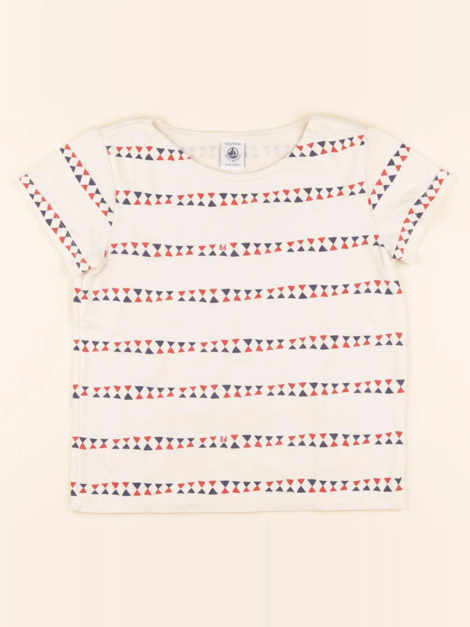 Tee-shirt beige, bleu, rouge