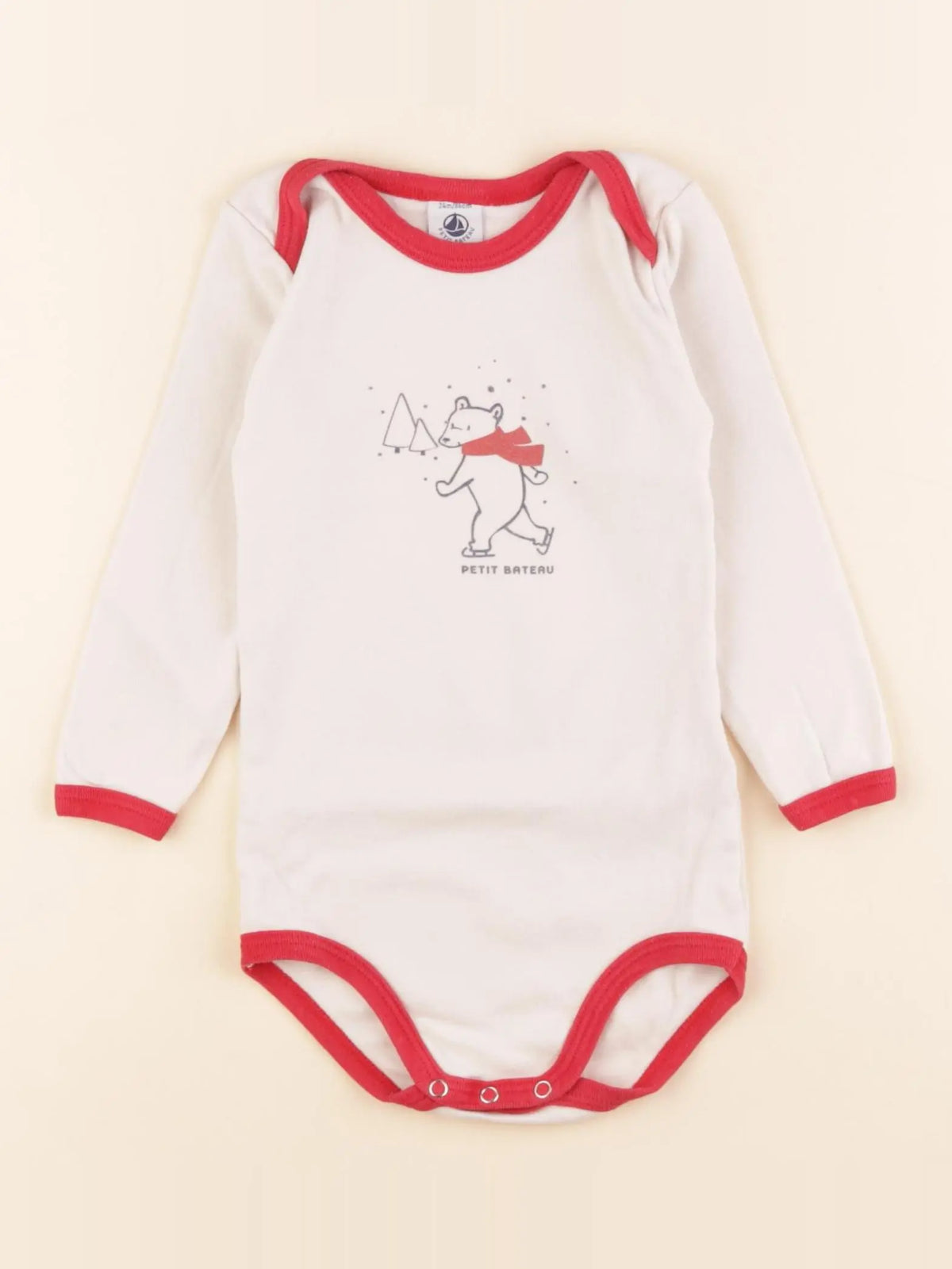 Petit Bateau - body beige, rouge - 24 mois