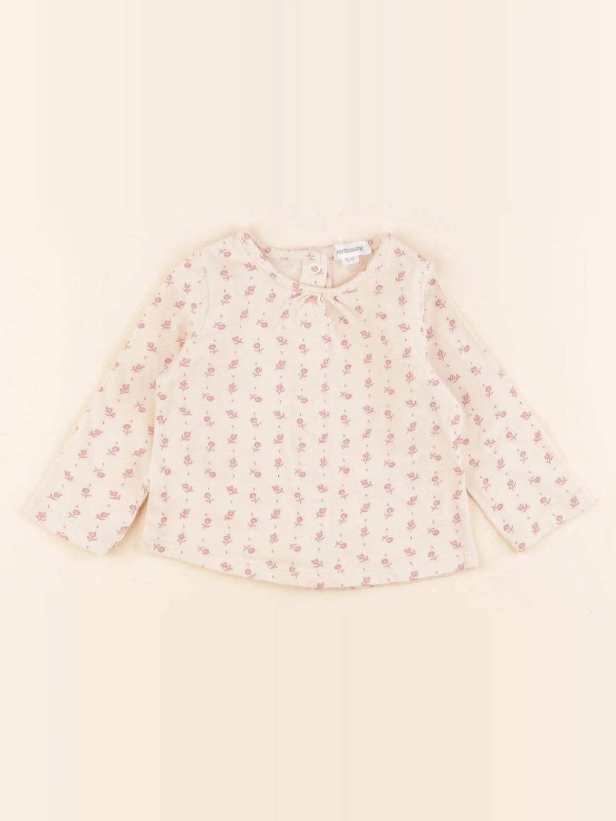 Vertbaudet - tee-shirt beige, rose - 6 mois