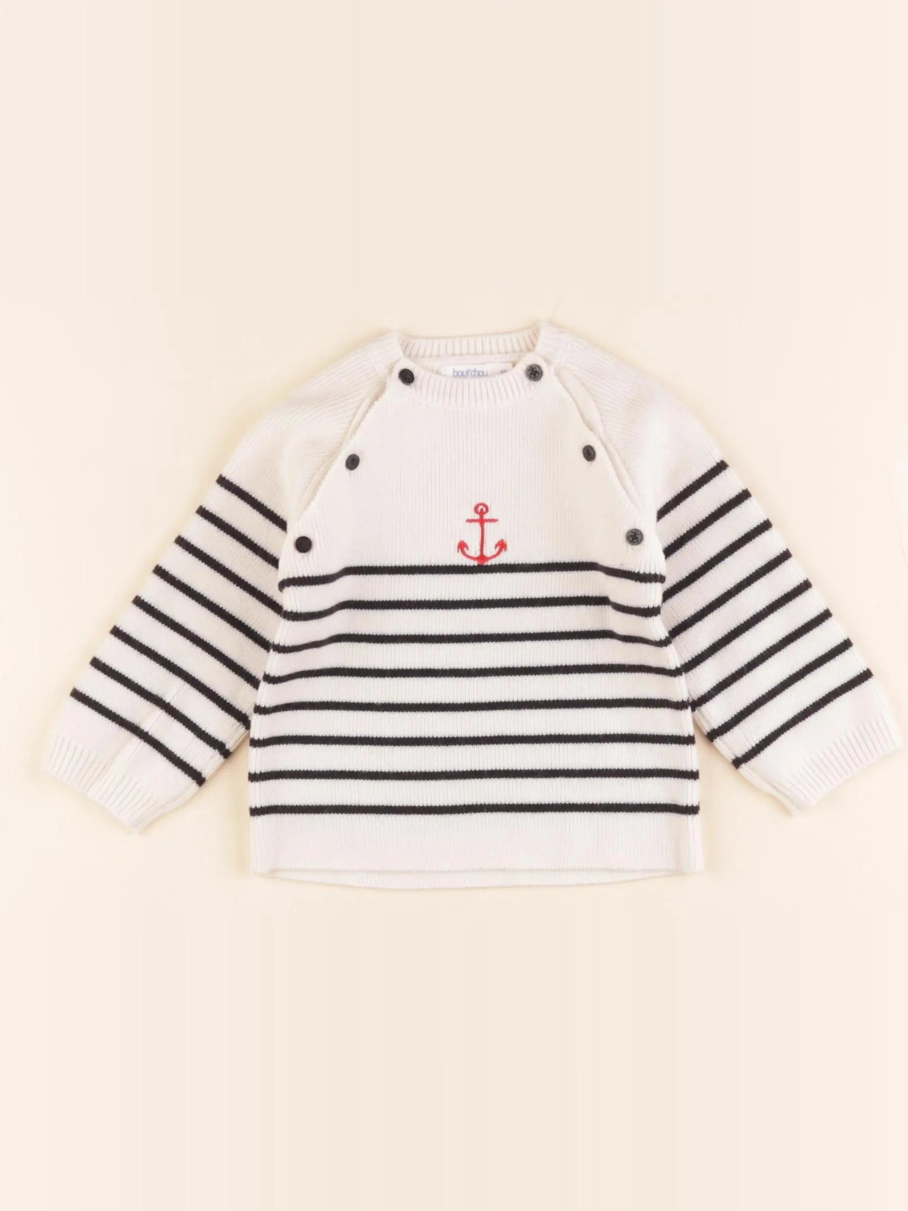 Boutchou - pull beige, bleu - 6 mois