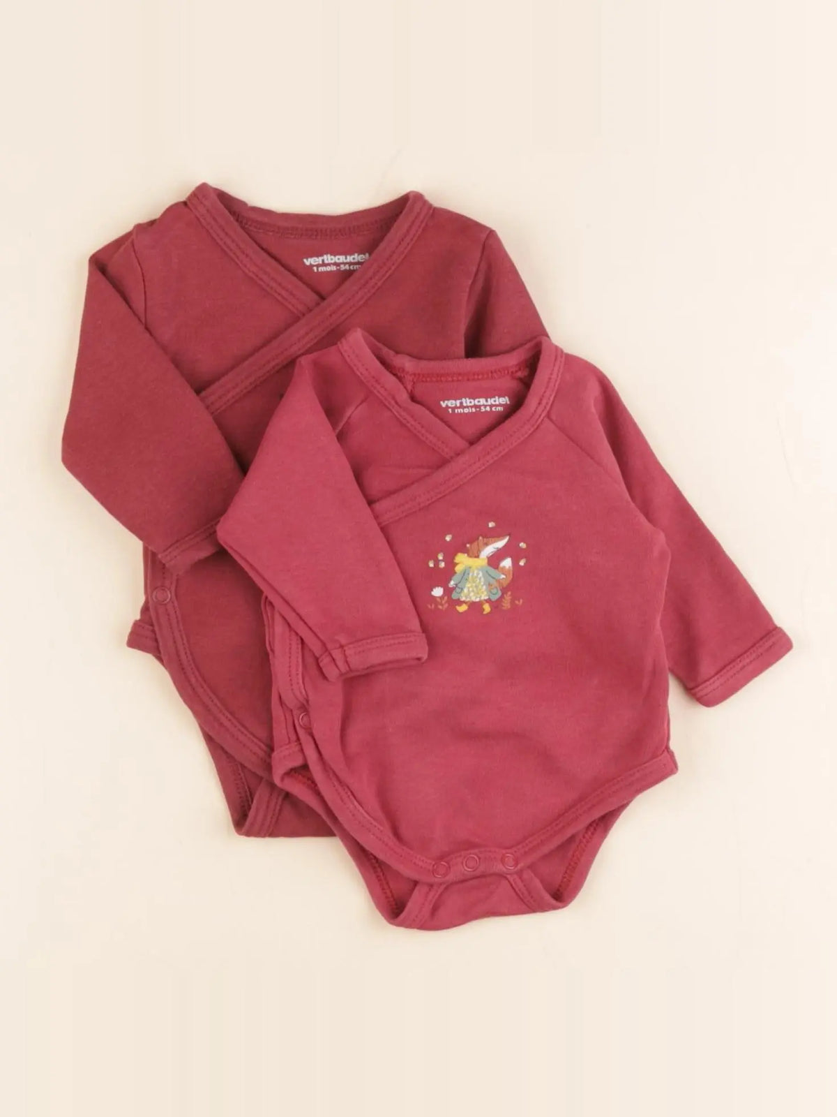 Vertbaudet - lot de 2 bodies en coton rouge - 1 mois