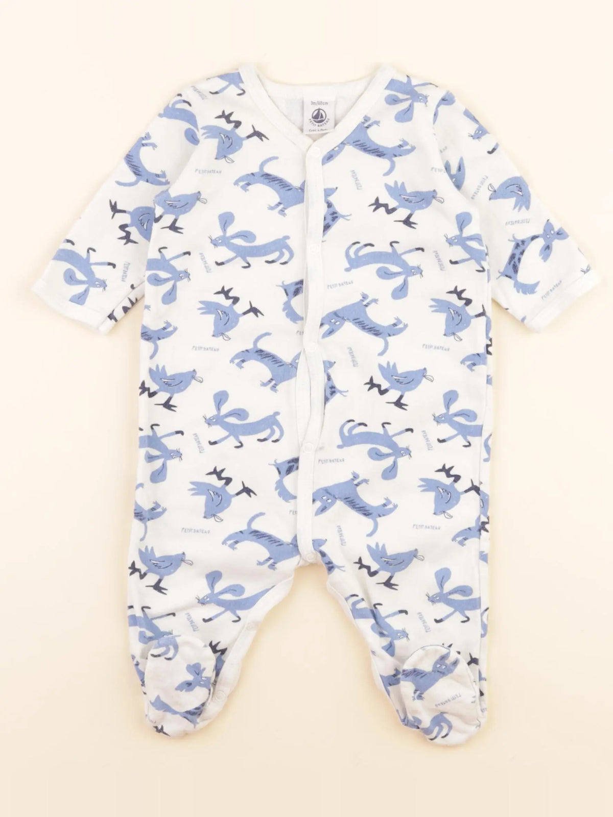 Pyjama coton blanc, bleu
