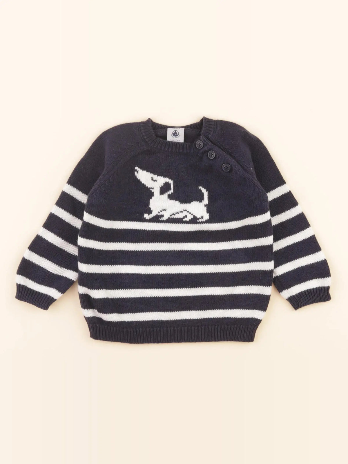 Pull blanc, bleu
