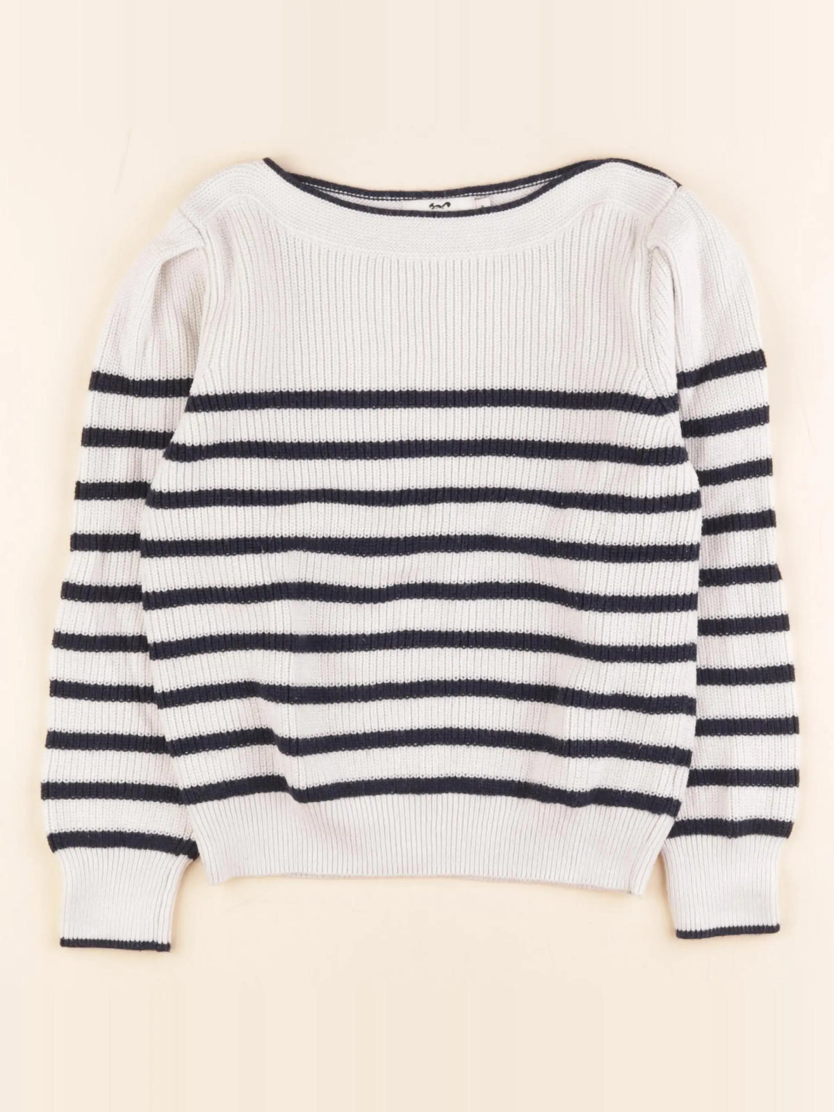 Cyrillus - pull blanc, bleu - 8 ans