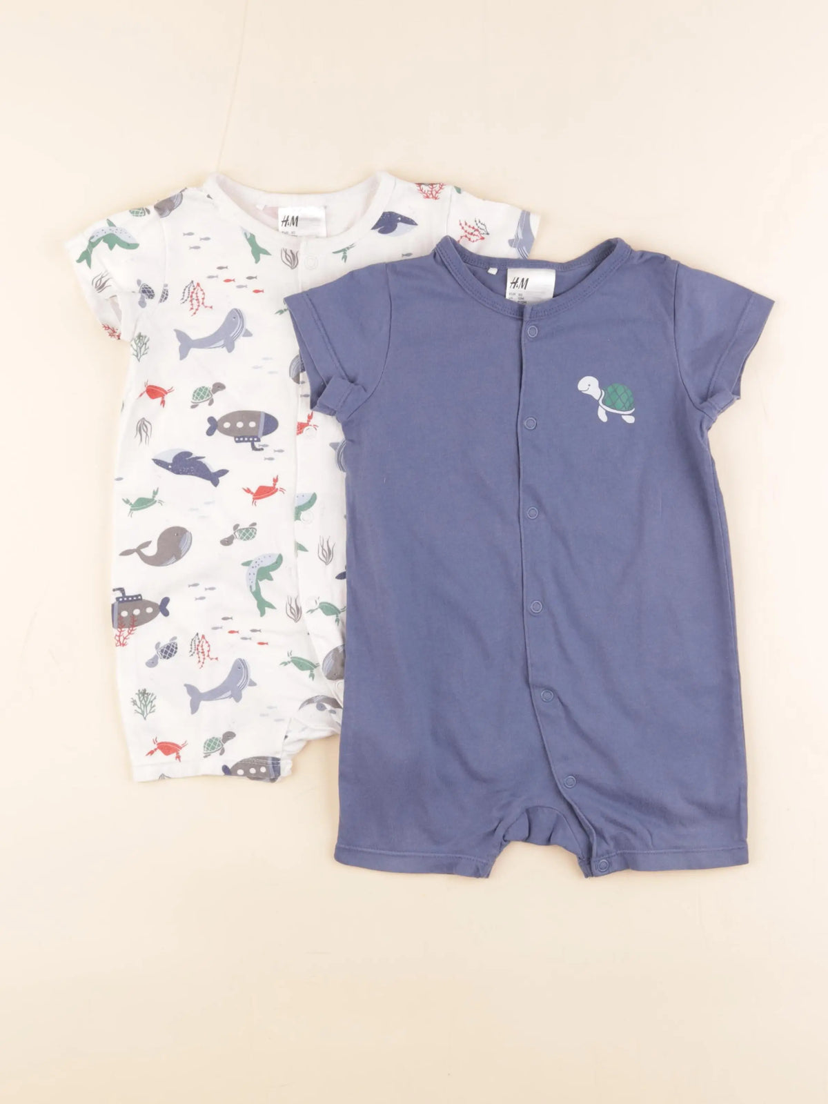 H&M - pyjama coton blanc, bleu - 12 mois