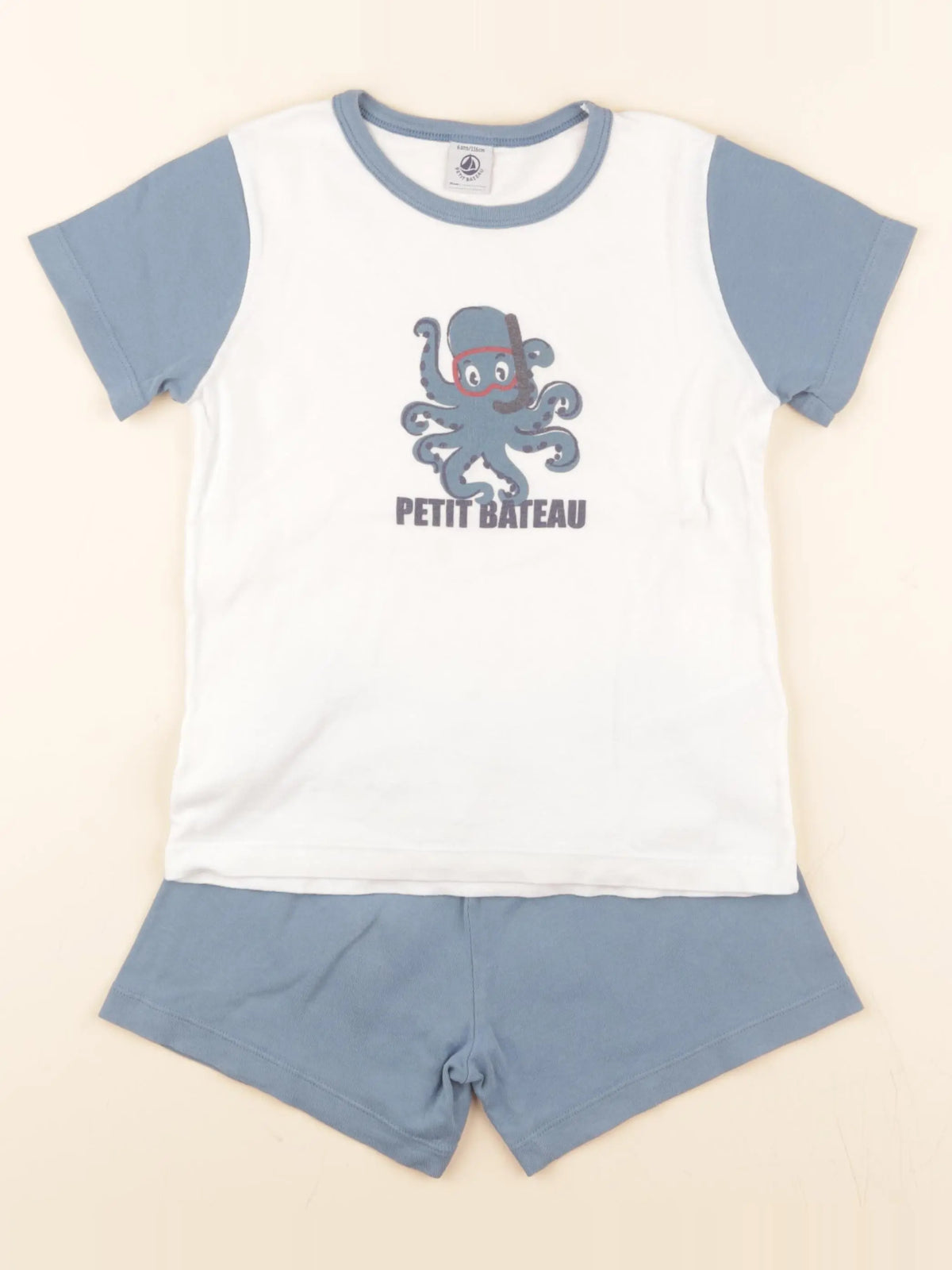 Pyjama coton blanc, bleu