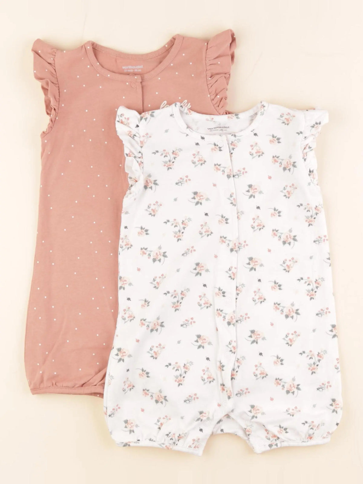 Vertbaudet - lot de 2 pyjamas coton blanc, rose - 2 ans