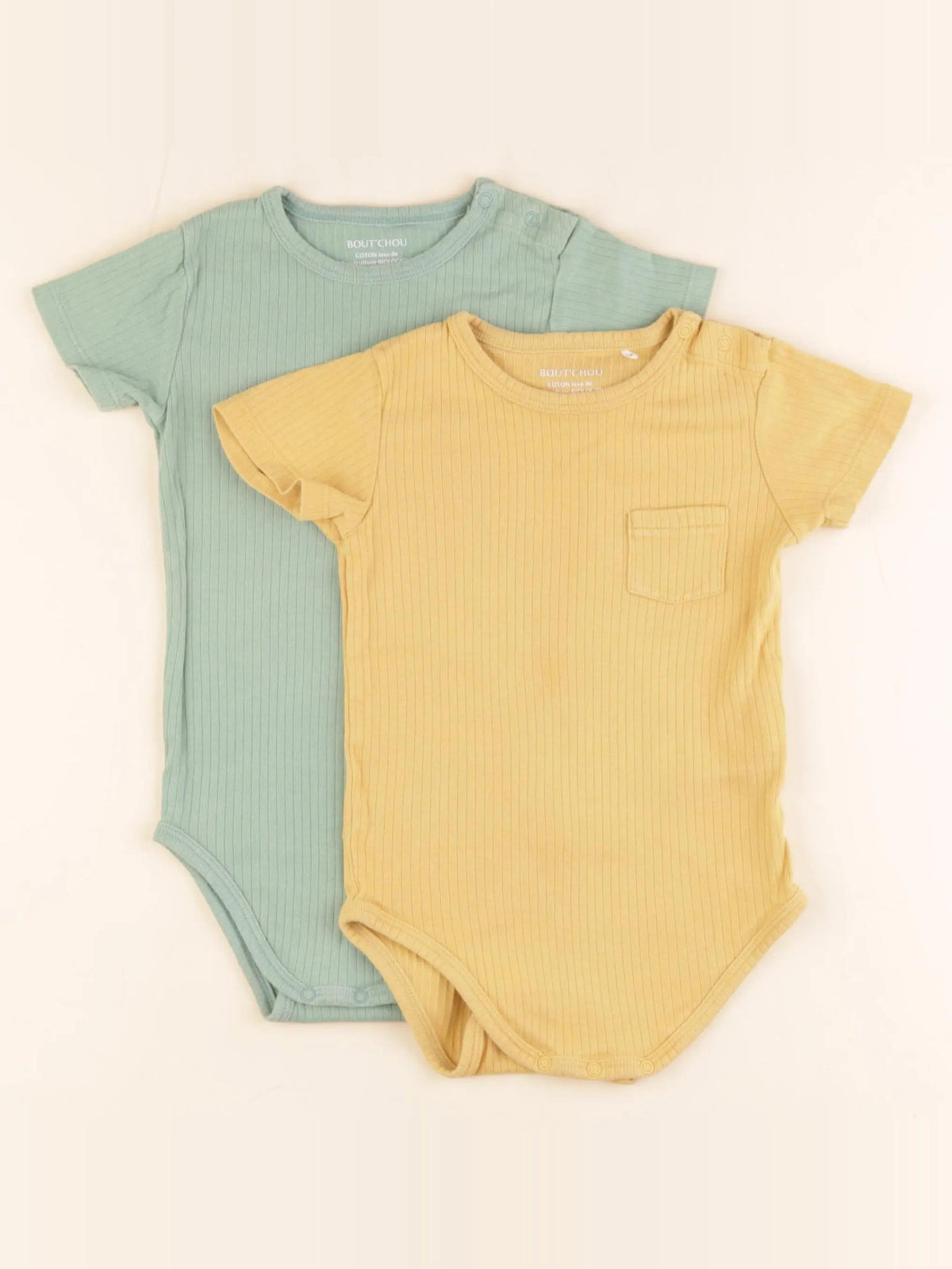 Boutchou - lot de 2 bodies en coton jaune, vert - 36 mois