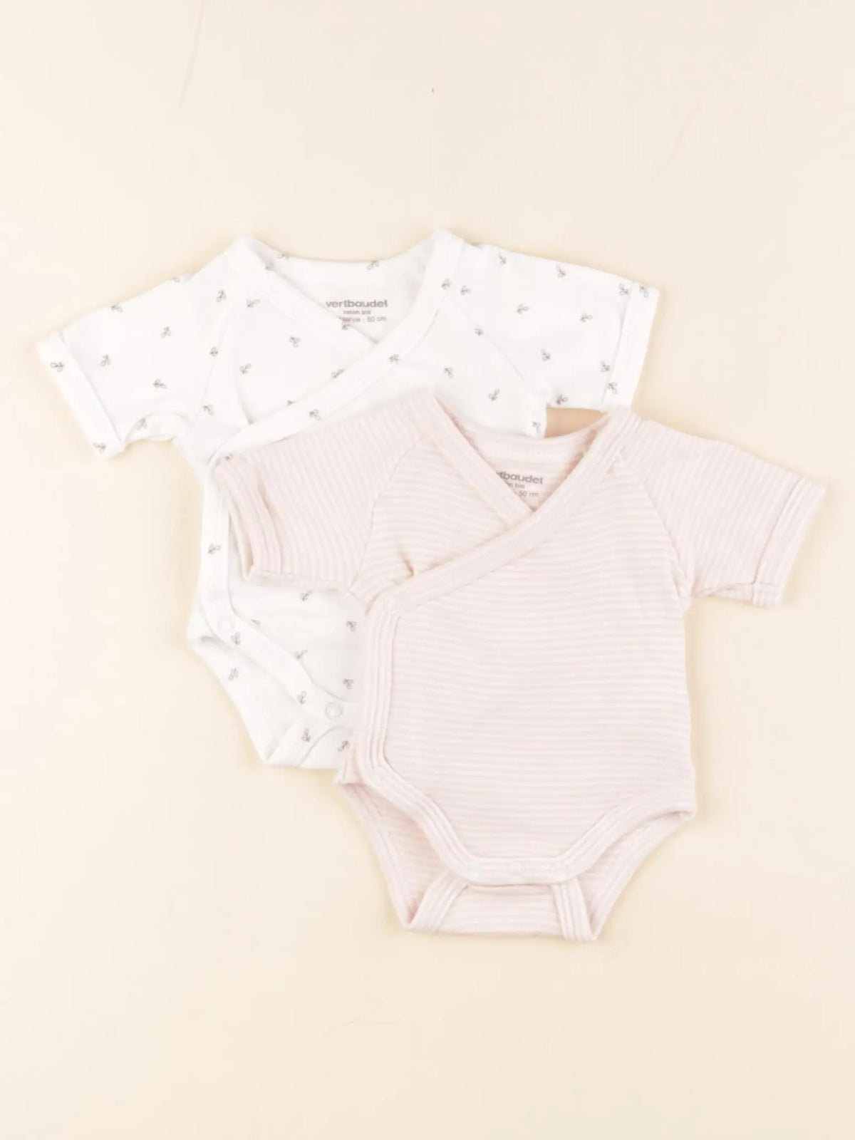 Vertbaudet - lot de 2 bodies en coton blanc, rose - 0 mois