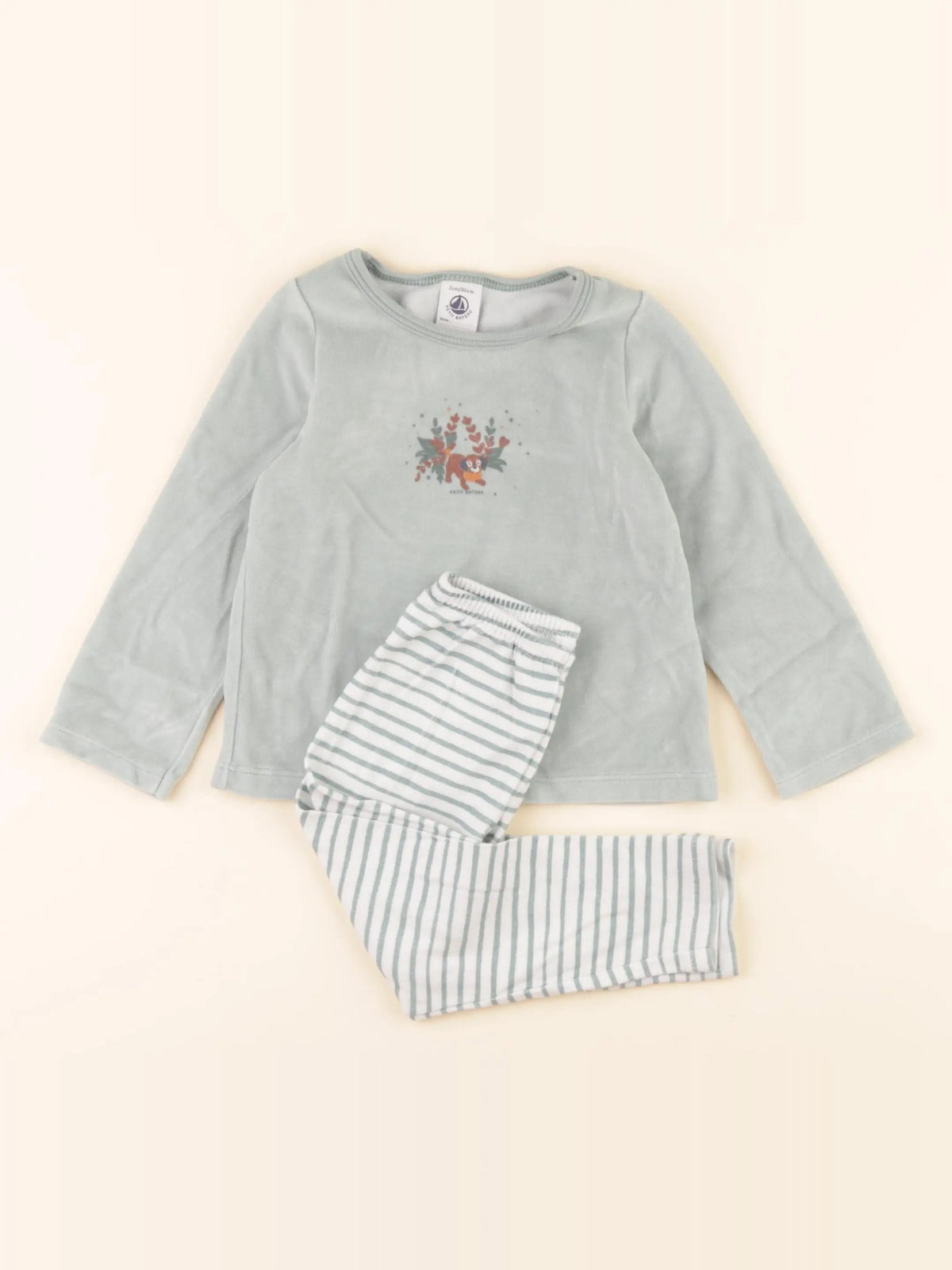 Pyjama velours vert, blanc