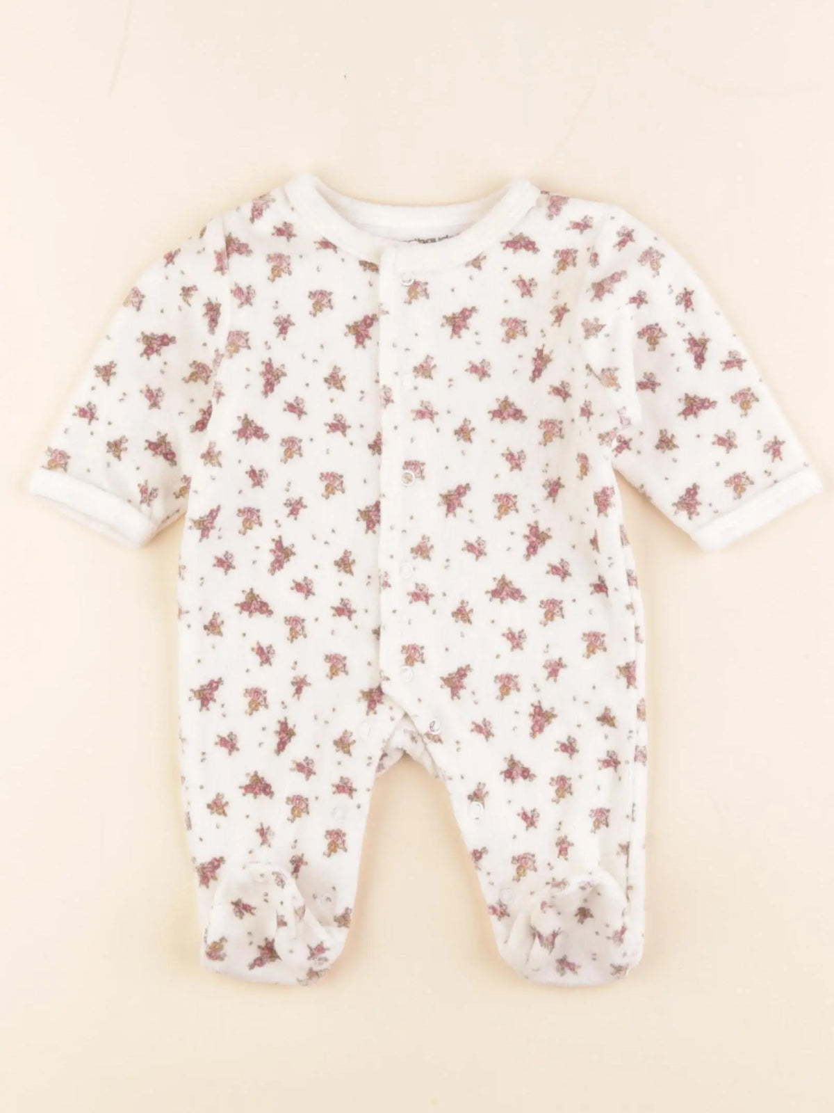 Vertbaudet - pyjama velours blanc, rose - 1 mois