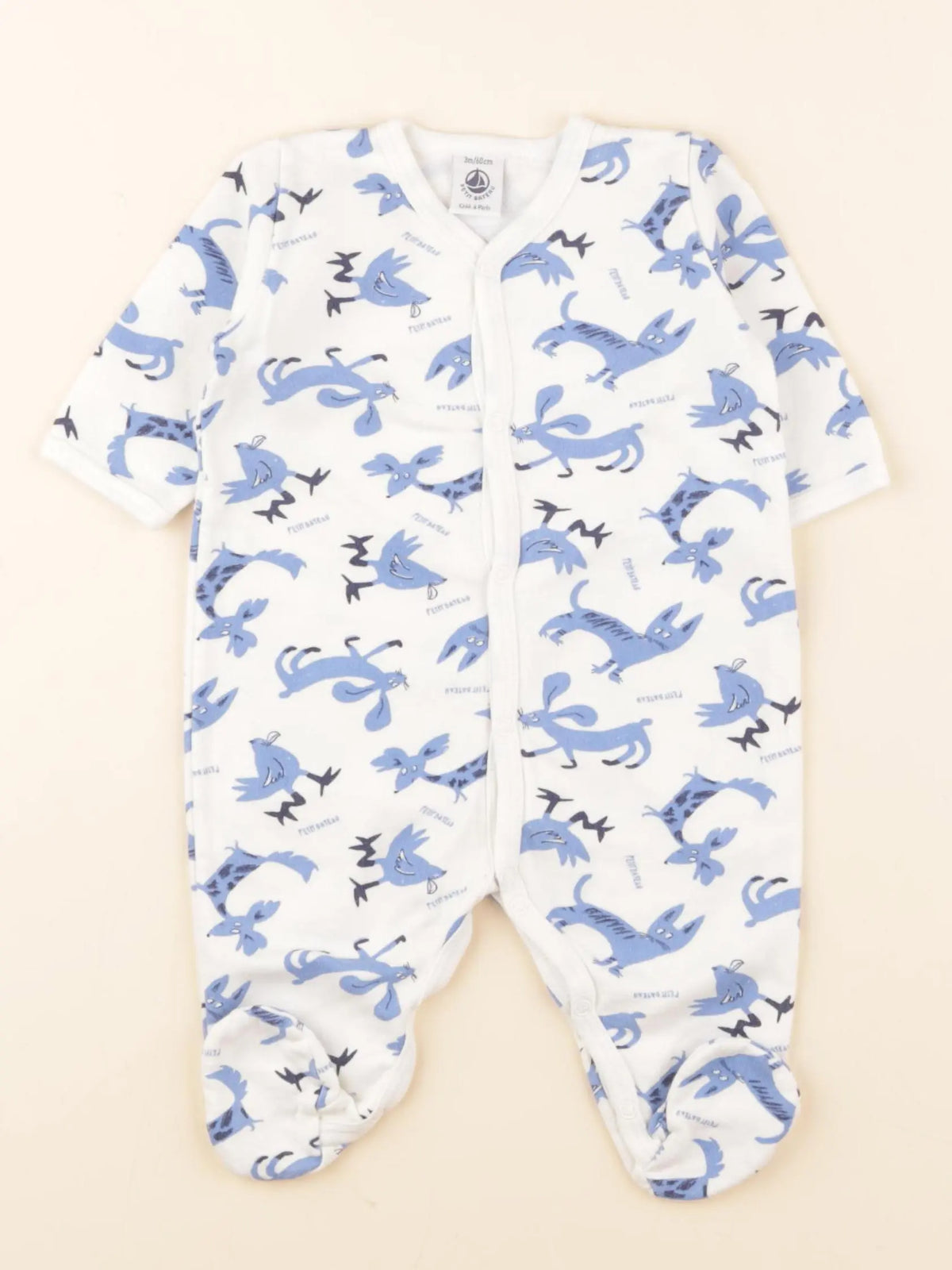 Pyjama coton blanc, bleu