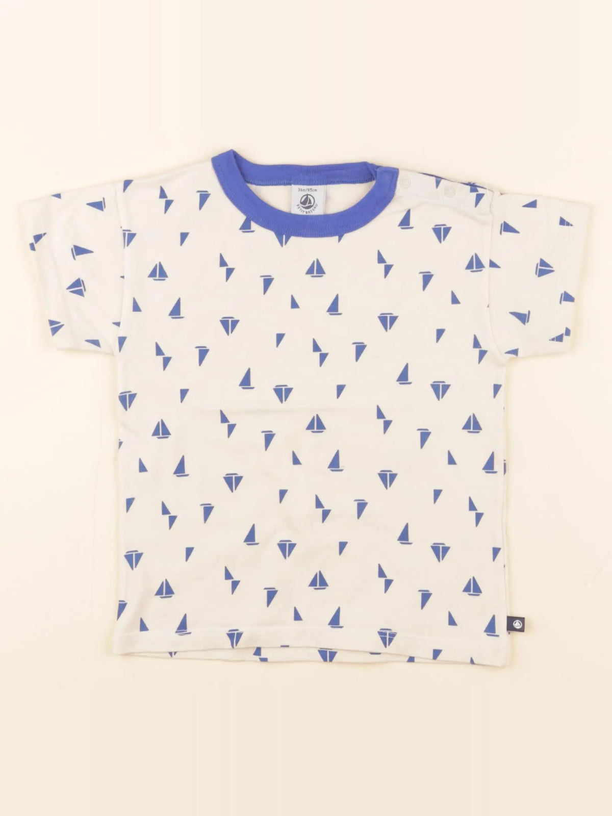 Tee-shirt beige, bleu