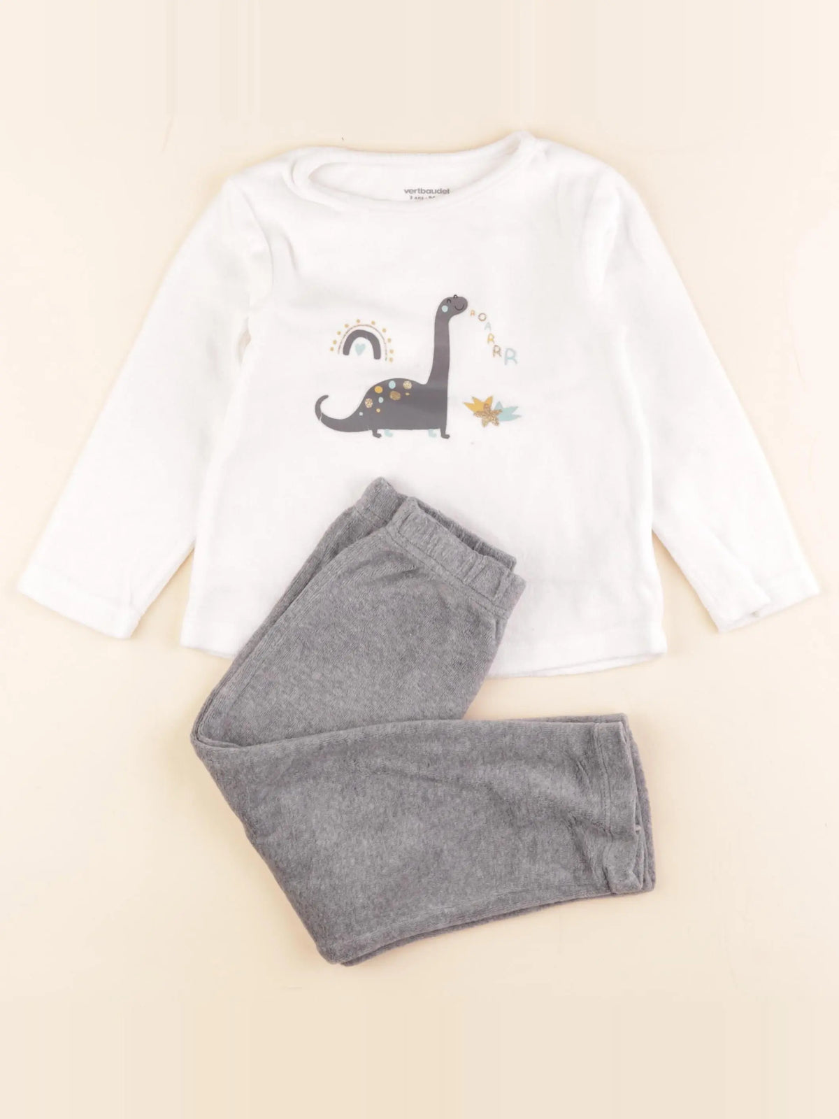Vertbaudet - pyjama velours gris, blanc, or - 3 ans