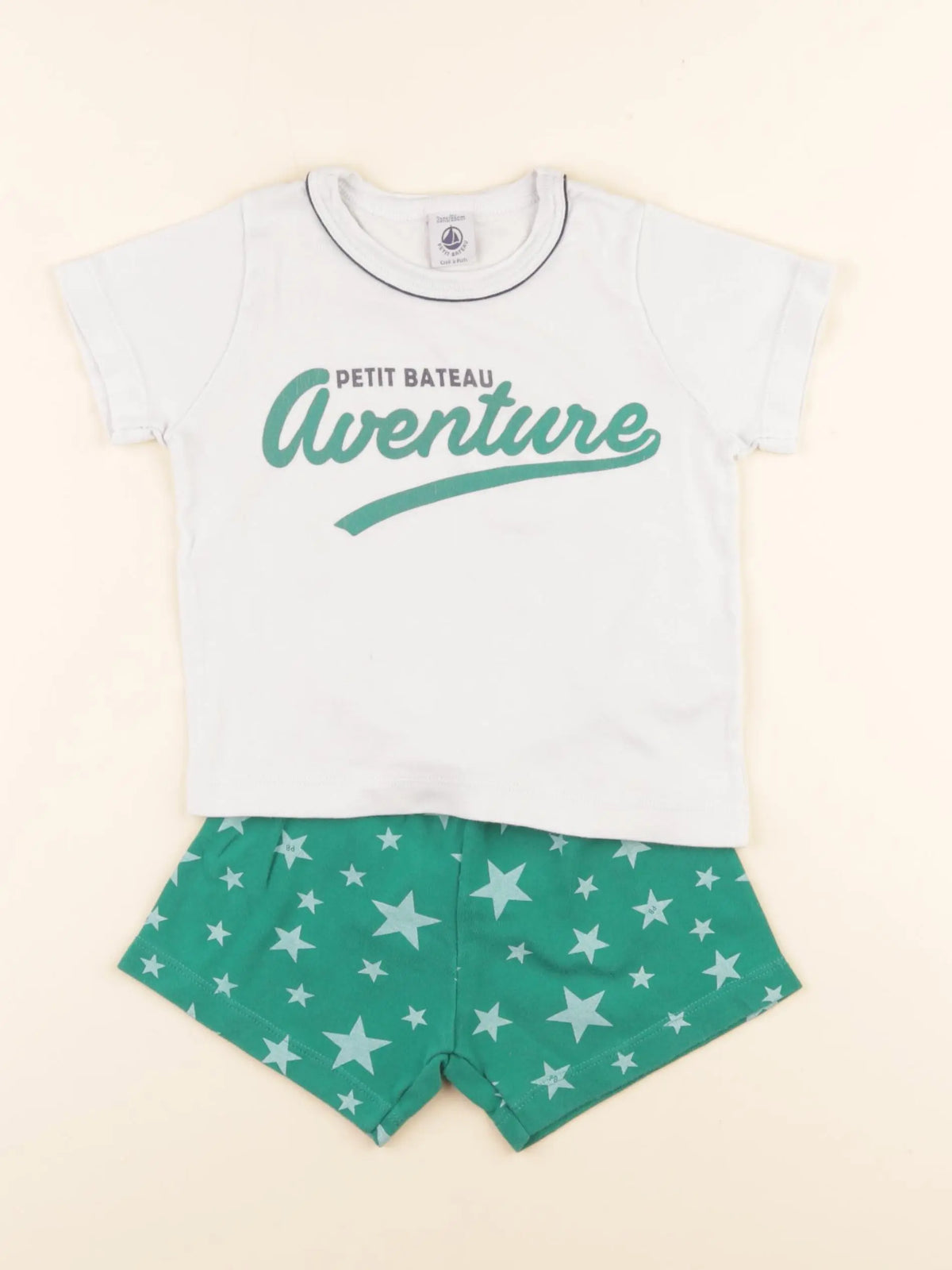 Pyjama coton blanc, vert