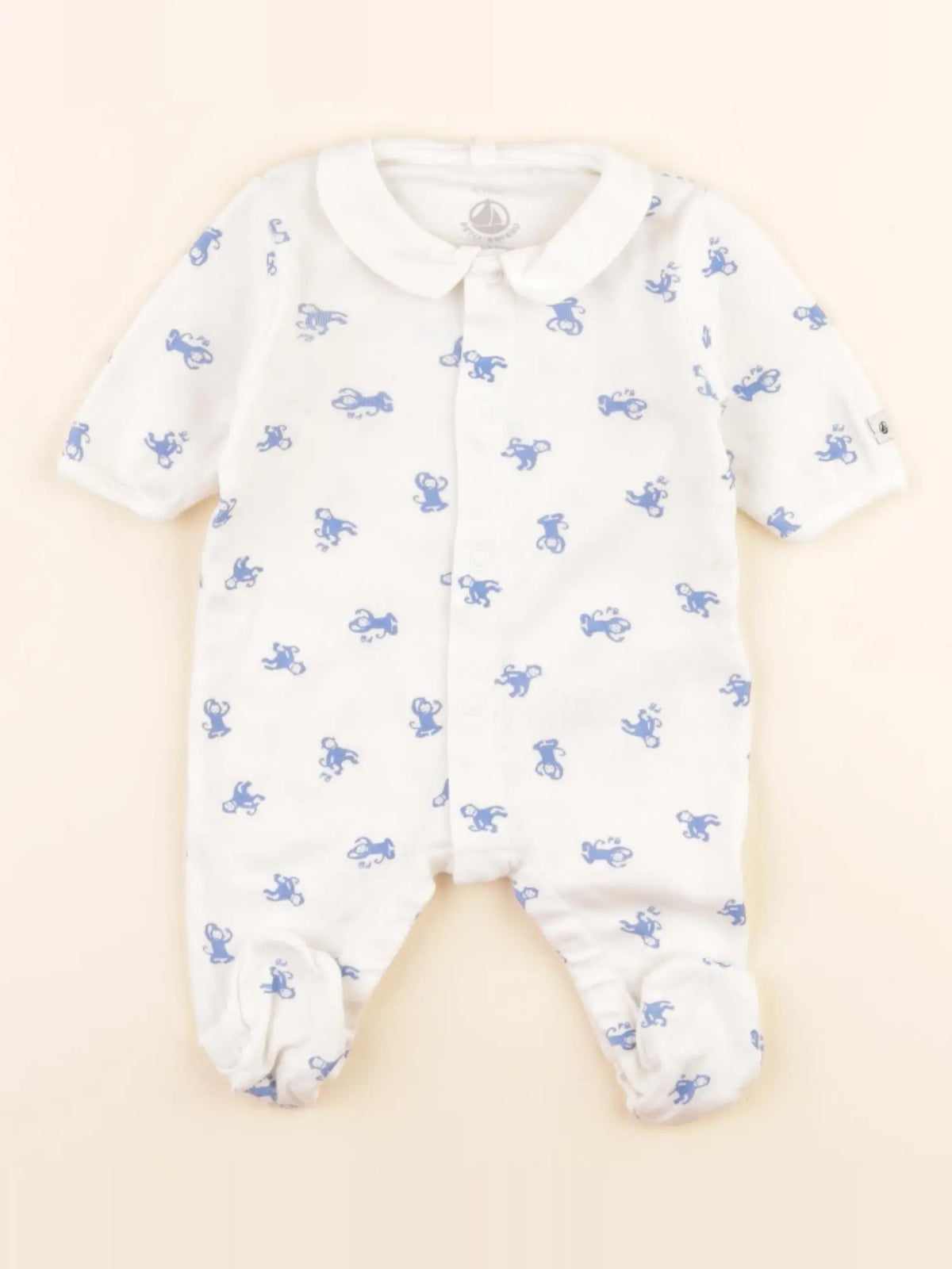 Pyjama coton blanc, bleu