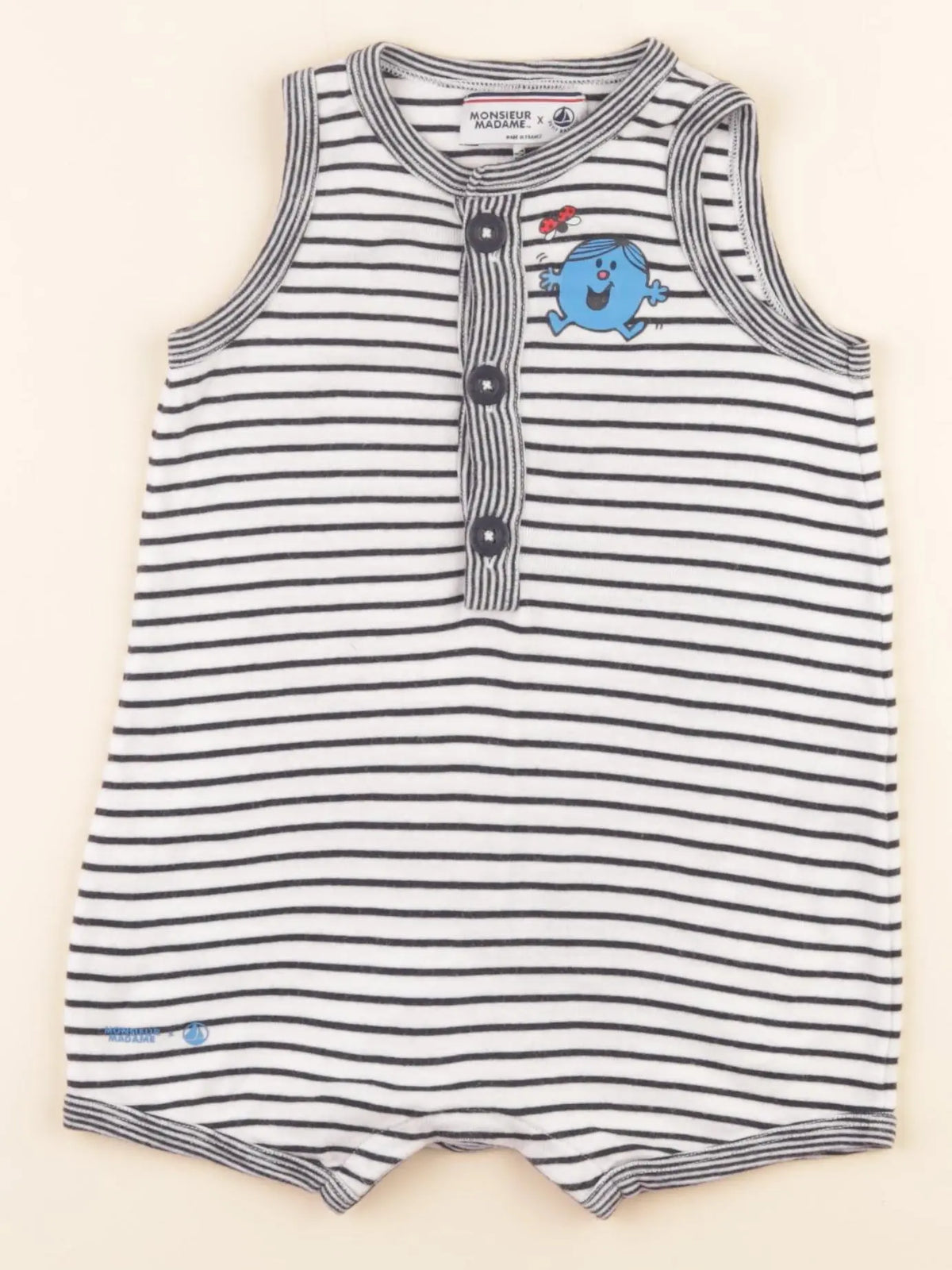 Pyjama coton blanc, bleu