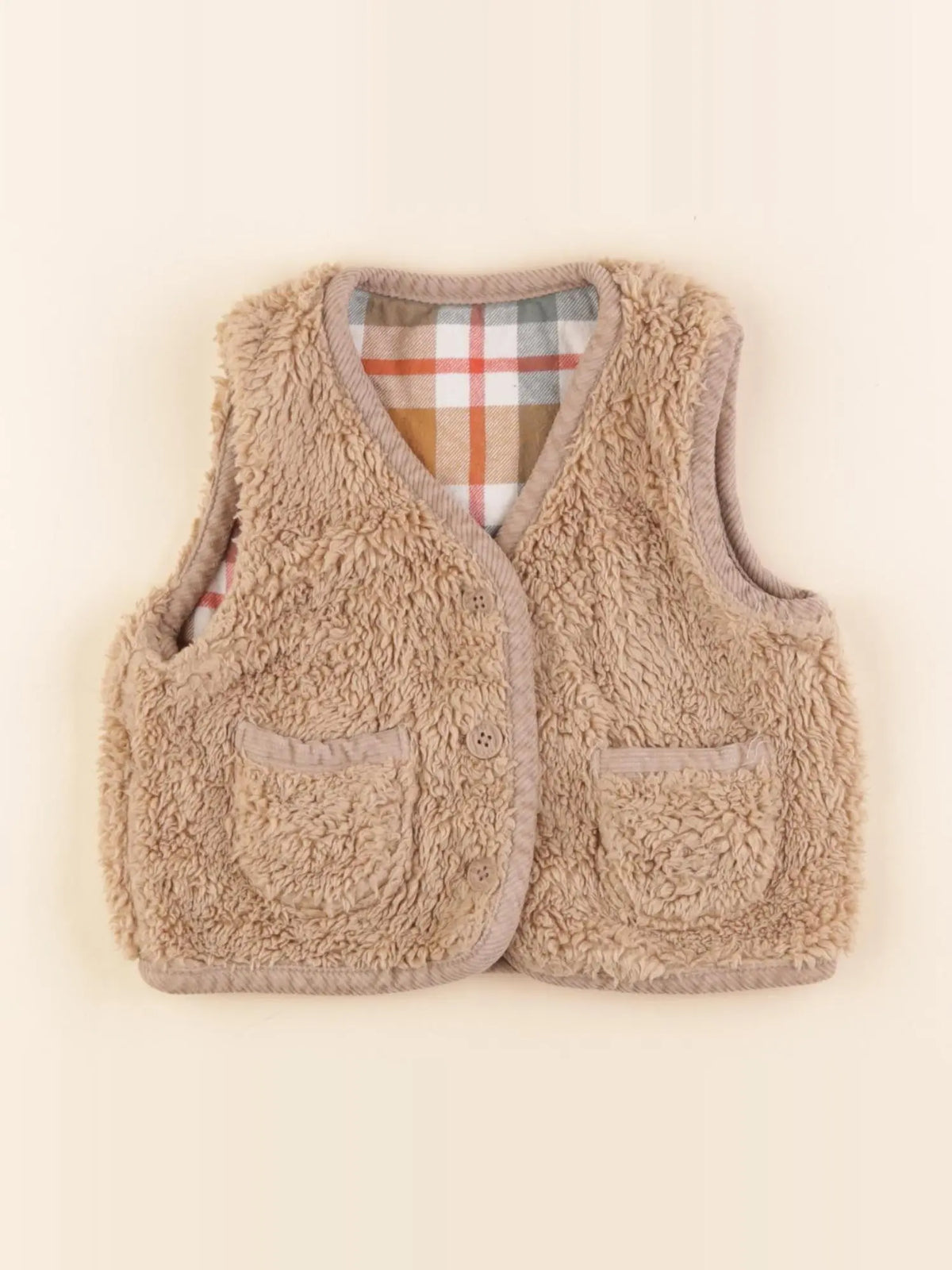 Tape à l'oeil - gilet réversible velours beige - 18 mois
