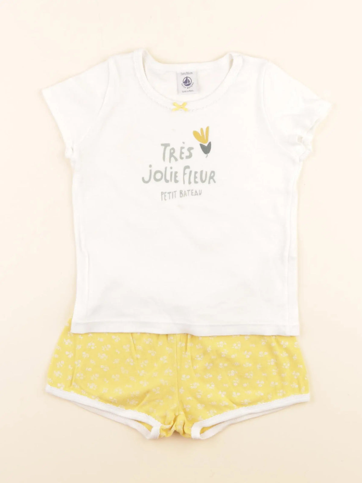 Pyjama coton blanc, jaune