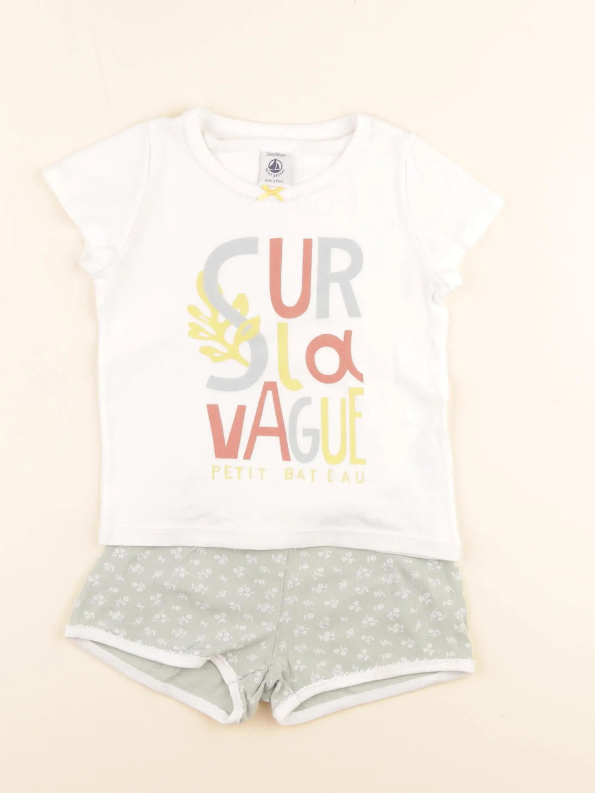 Pyjama coton blanc, vert